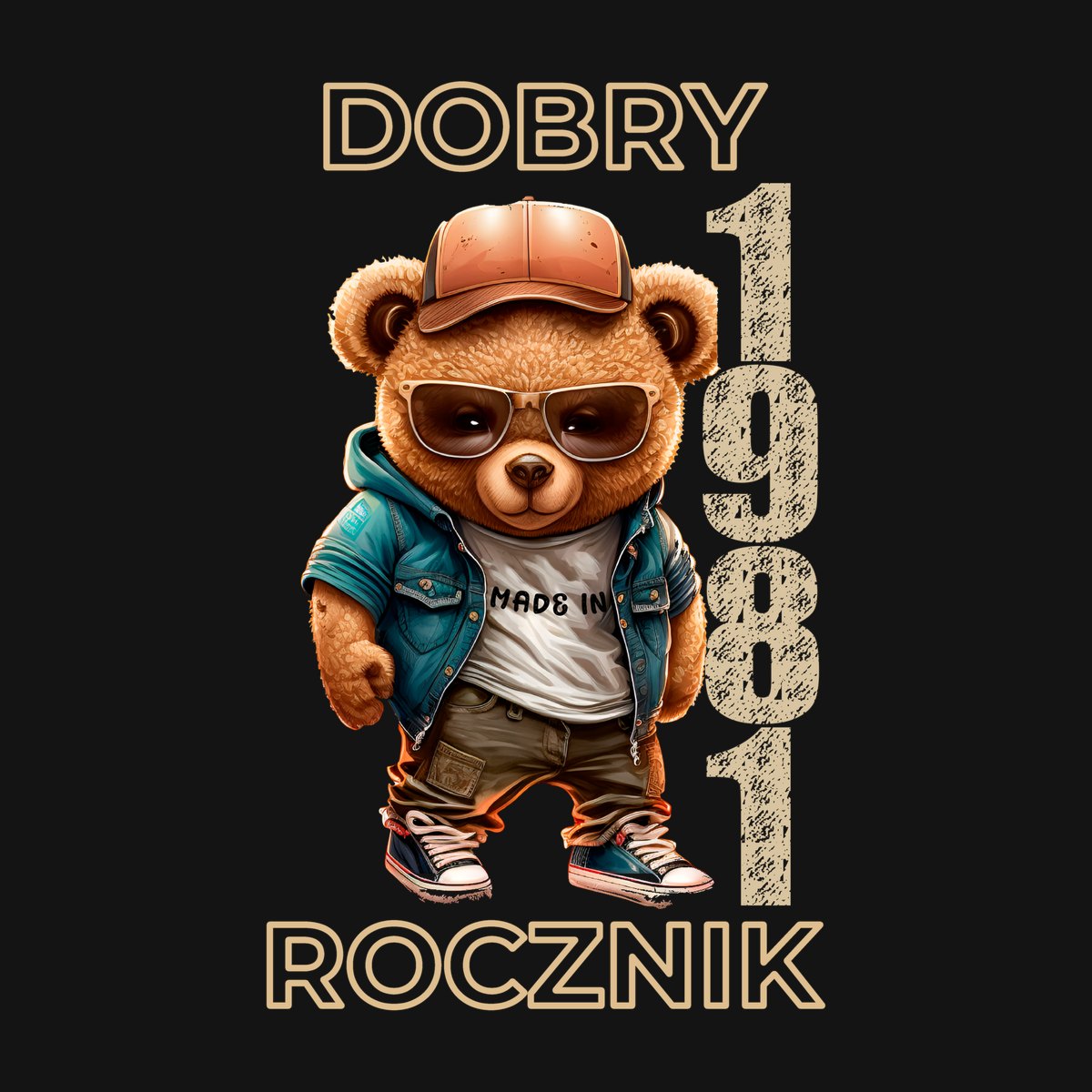 Koszulka damska czarna z misiem Dobry rocznik rocznik 1981 prezent na urodziny, zdjęcie 2