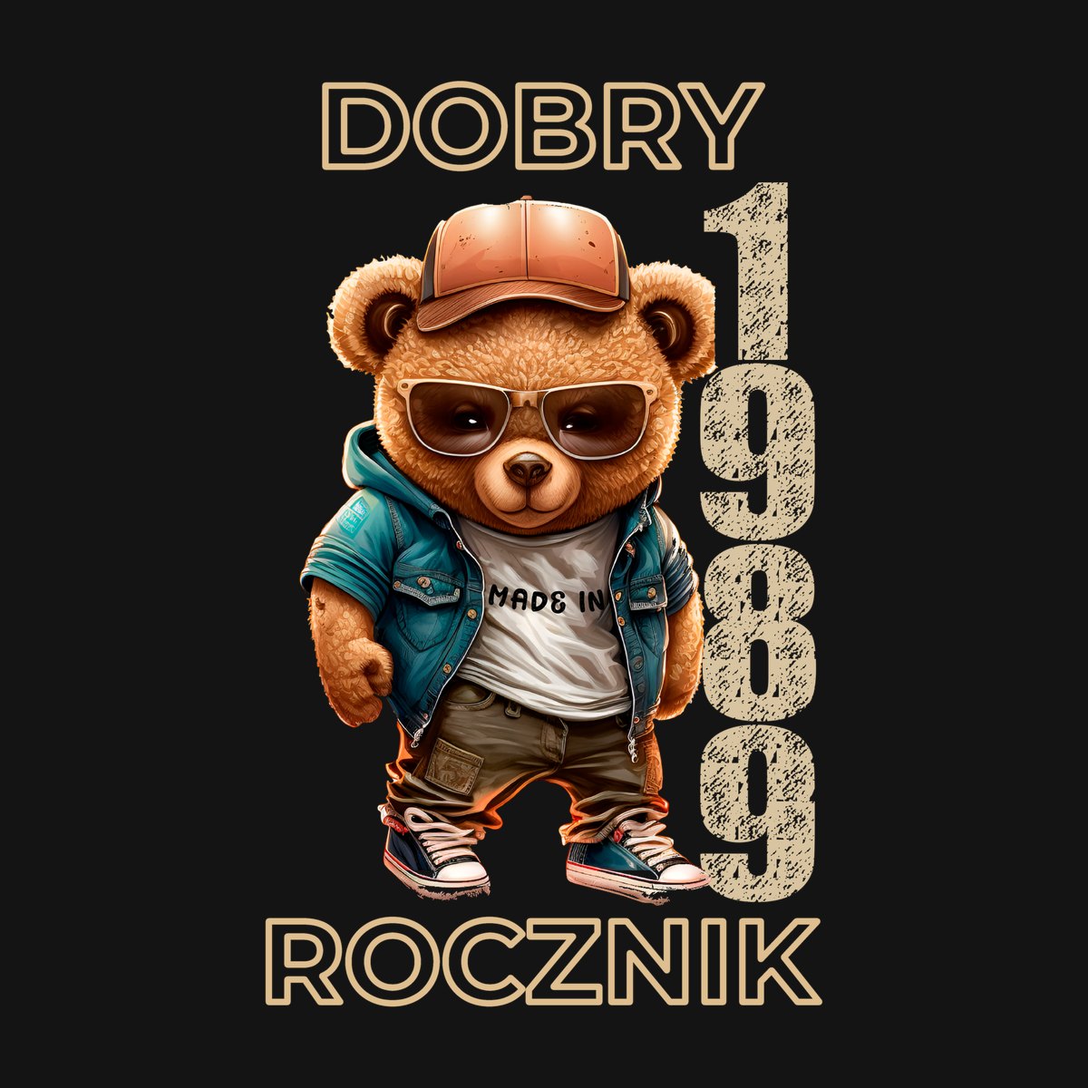 Koszulka damska czarna z misiem Dobry rocznik rocznik 1989 prezent na urodziny, zdjęcie 2