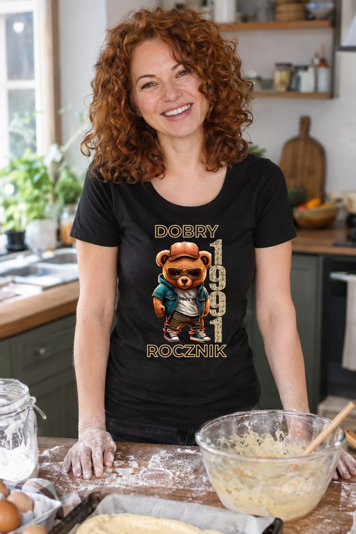 Koszulka damska czarna z misiem Dobry rocznik rocznik 1991 prezent na urodziny, zdjęcie 4