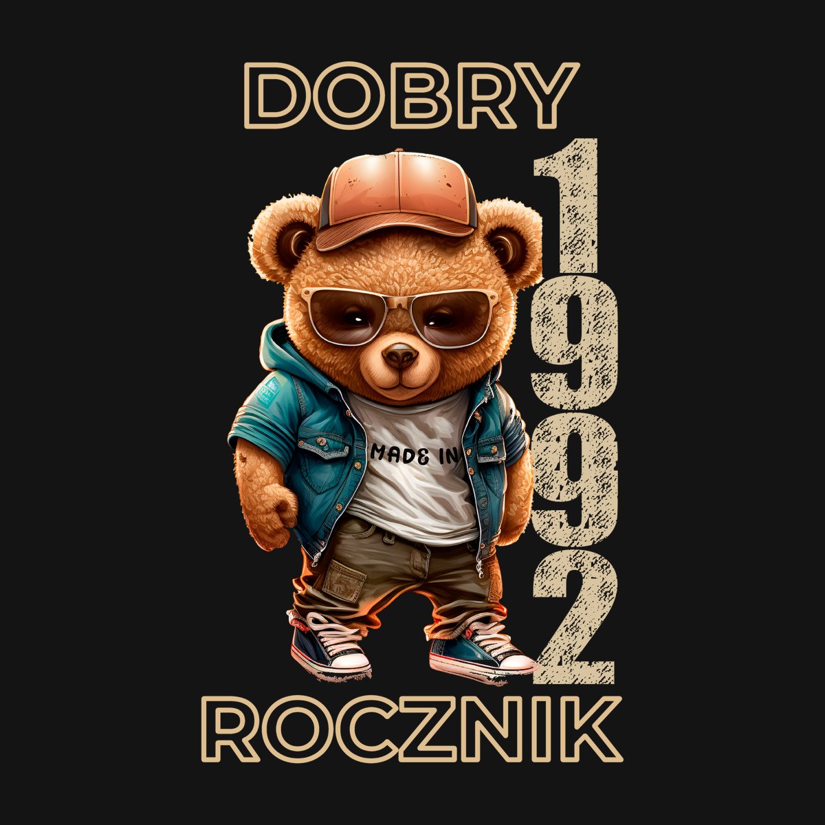 Koszulka damska czarna z misiem Dobry rocznik rocznik 1992 prezent na urodziny, zdjęcie 2