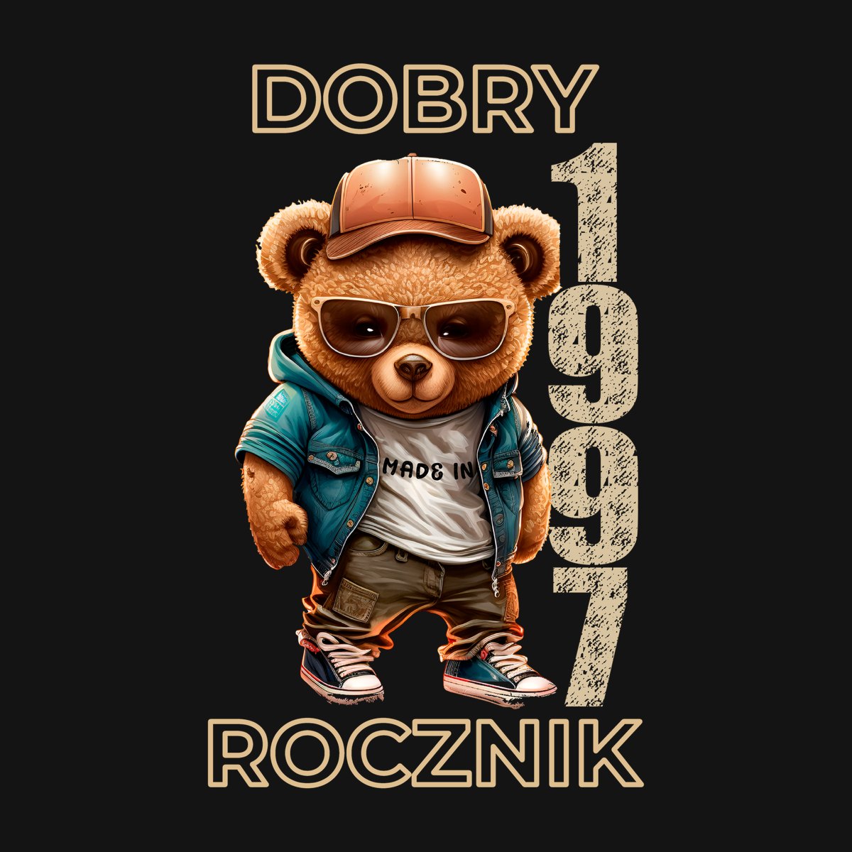 Koszulka damska czarna z misiem Dobry rocznik rocznik 1997 prezent na urodziny, zdjęcie 2