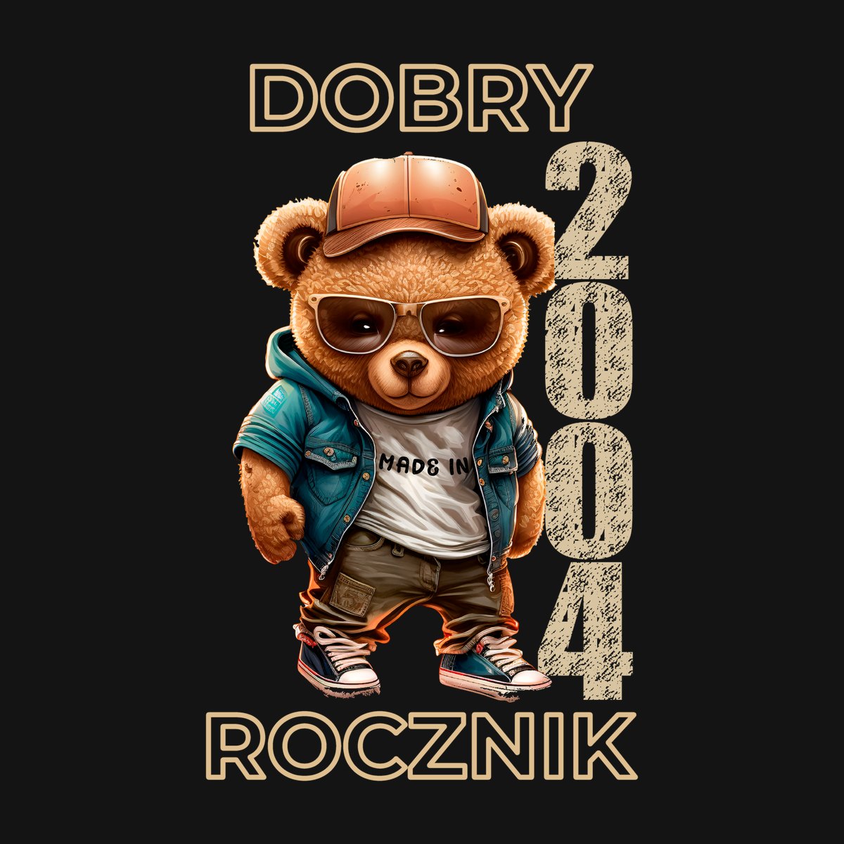 Koszulka damska czarna z misiem Dobry rocznik rocznik 2004 prezent na urodziny, zdjęcie 2