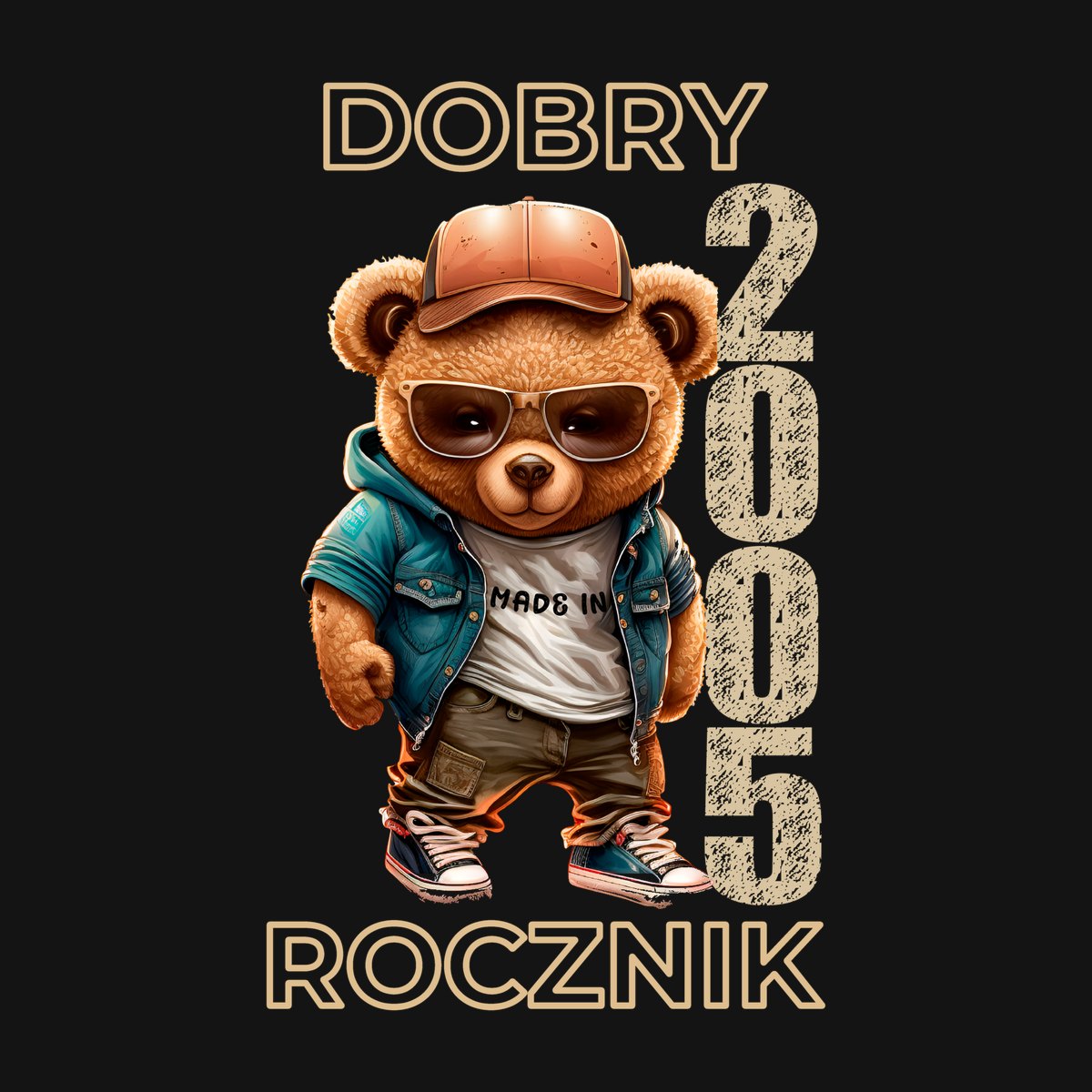 Koszulka damska czarna z misiem Dobry rocznik rocznik 2005 prezent na urodziny, zdjęcie 2