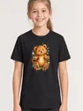 Koszulka T shirt z misiem dla dziewczynki czarna miękka akwarela wśród, zdjęcie 1