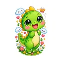 Koszulka z dinozaurem dla chłopca biała słodki kawaii z chmurkami, zdjęcie 2