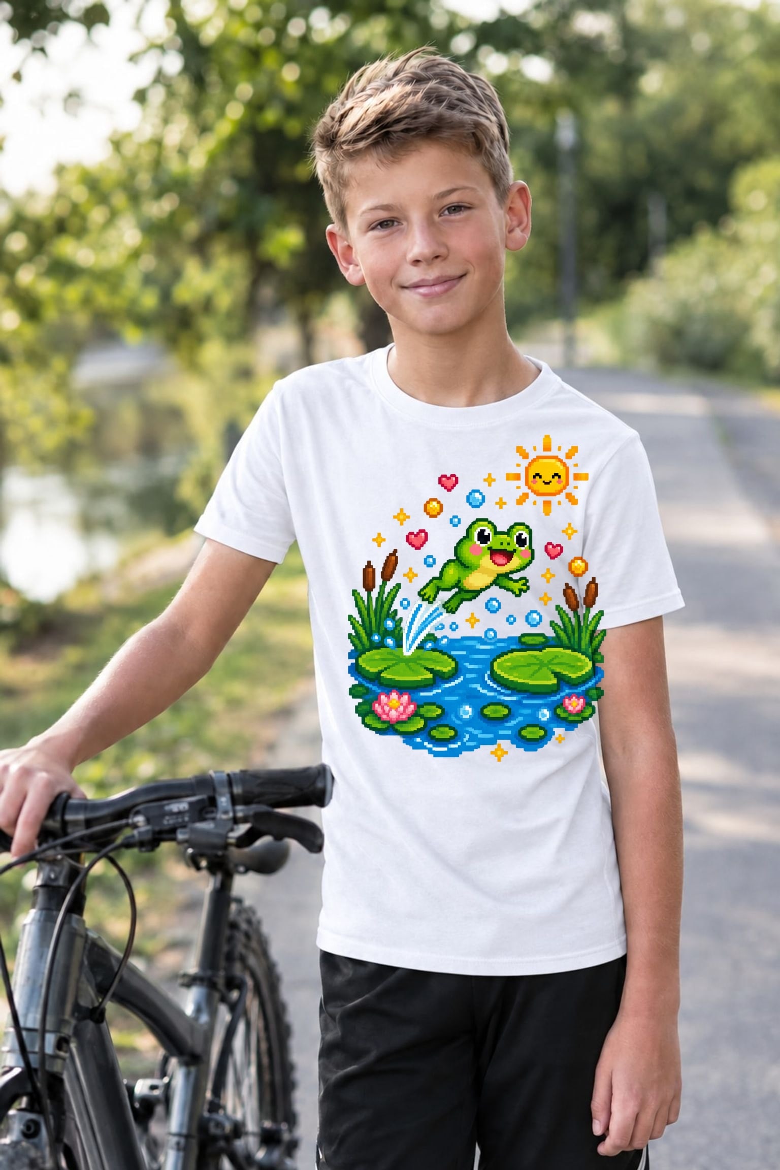 Koszulka z żabką dla chłopca biała retro pixel art prezent, zdjęcie 3