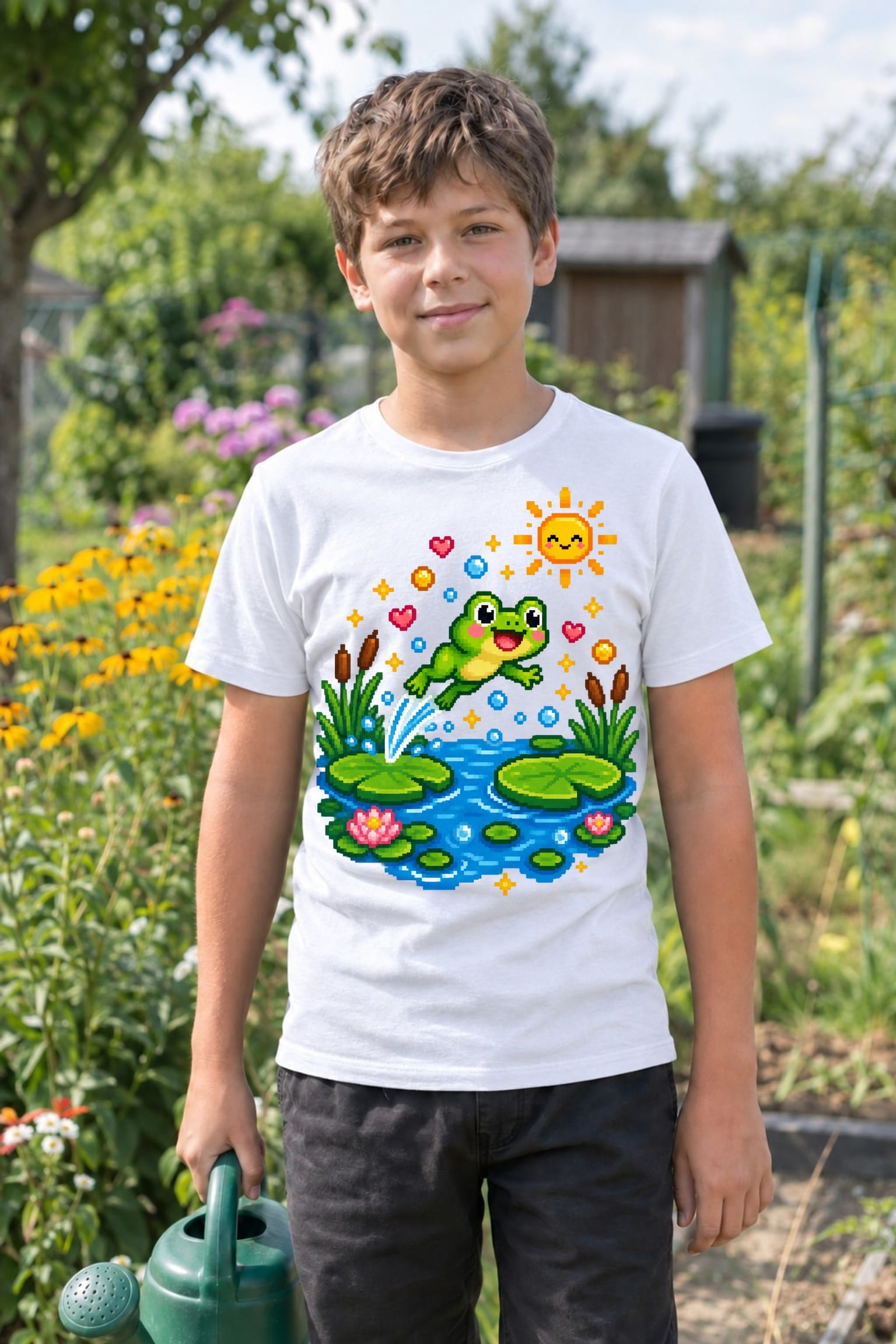 Koszulka z żabką dla chłopca biała retro pixel art prezent, zdjęcie 4
