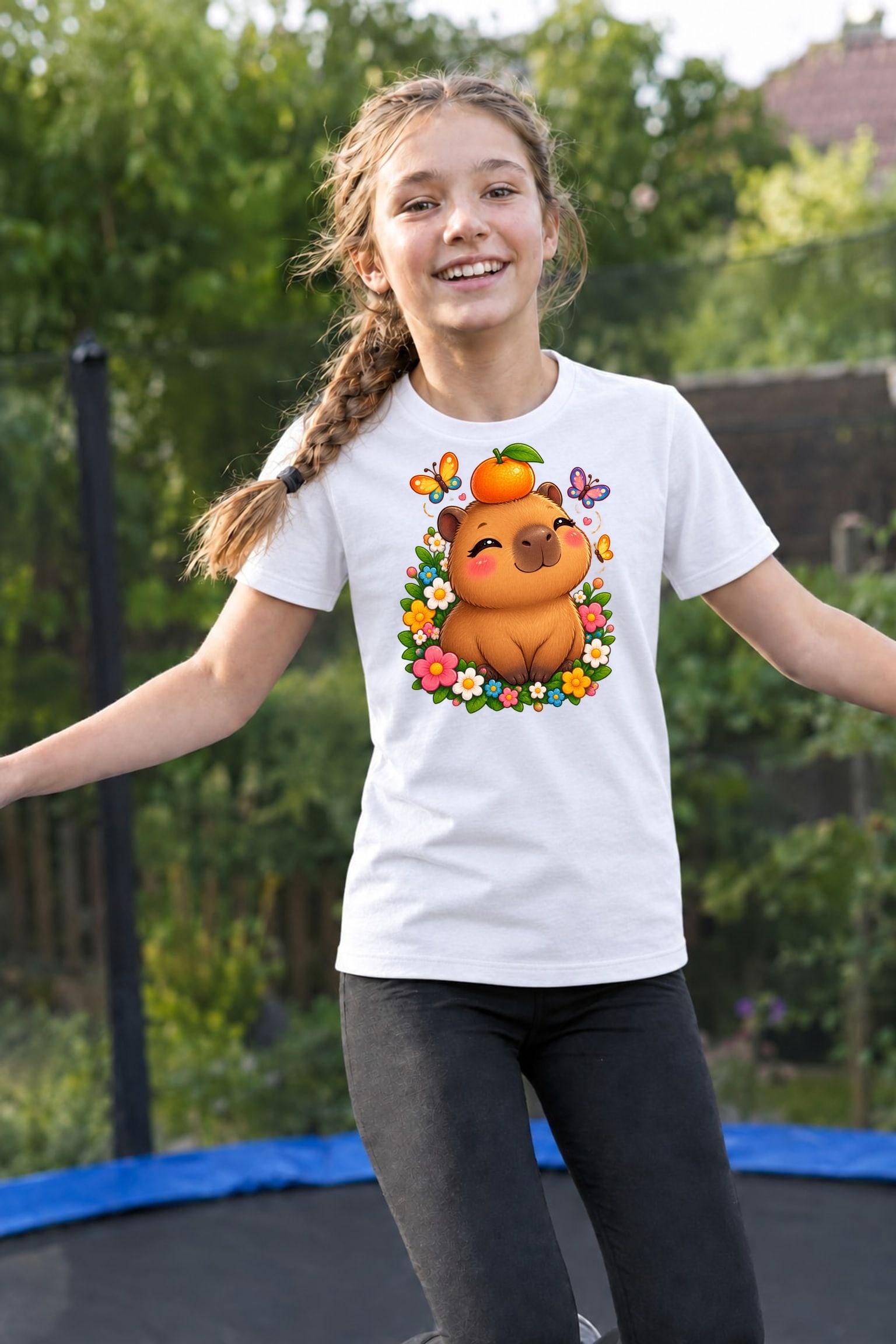 Koszulka z kapibarą dla dziewczynki biała słodki styl kawaii dla dzieci, zdjęcie 5