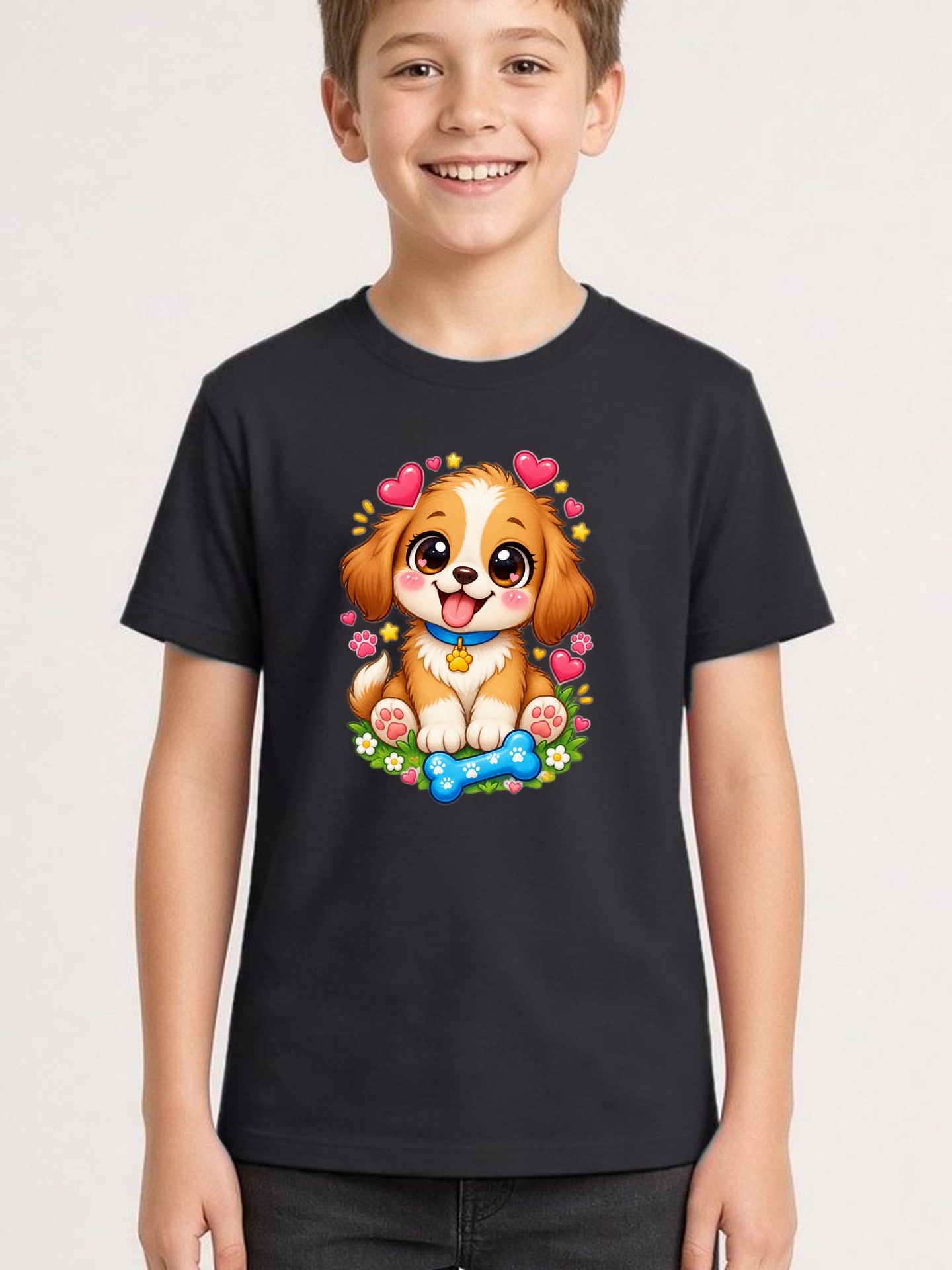Koszulka z pieskiem dla chłopca czarna słodki styl kawaii prezent