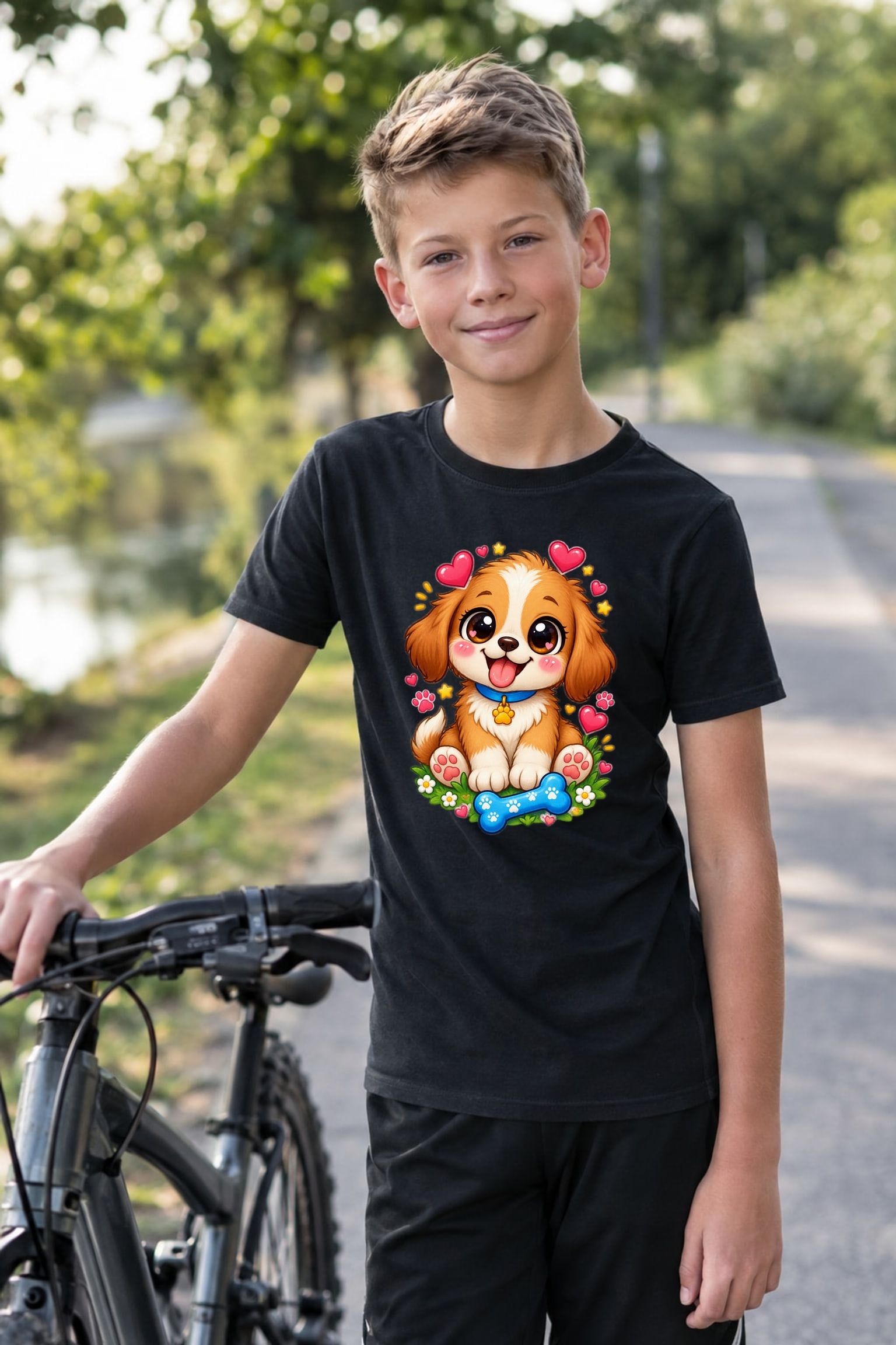 Koszulka z pieskiem dla chłopca czarna słodki styl kawaii prezent, zdjęcie 6