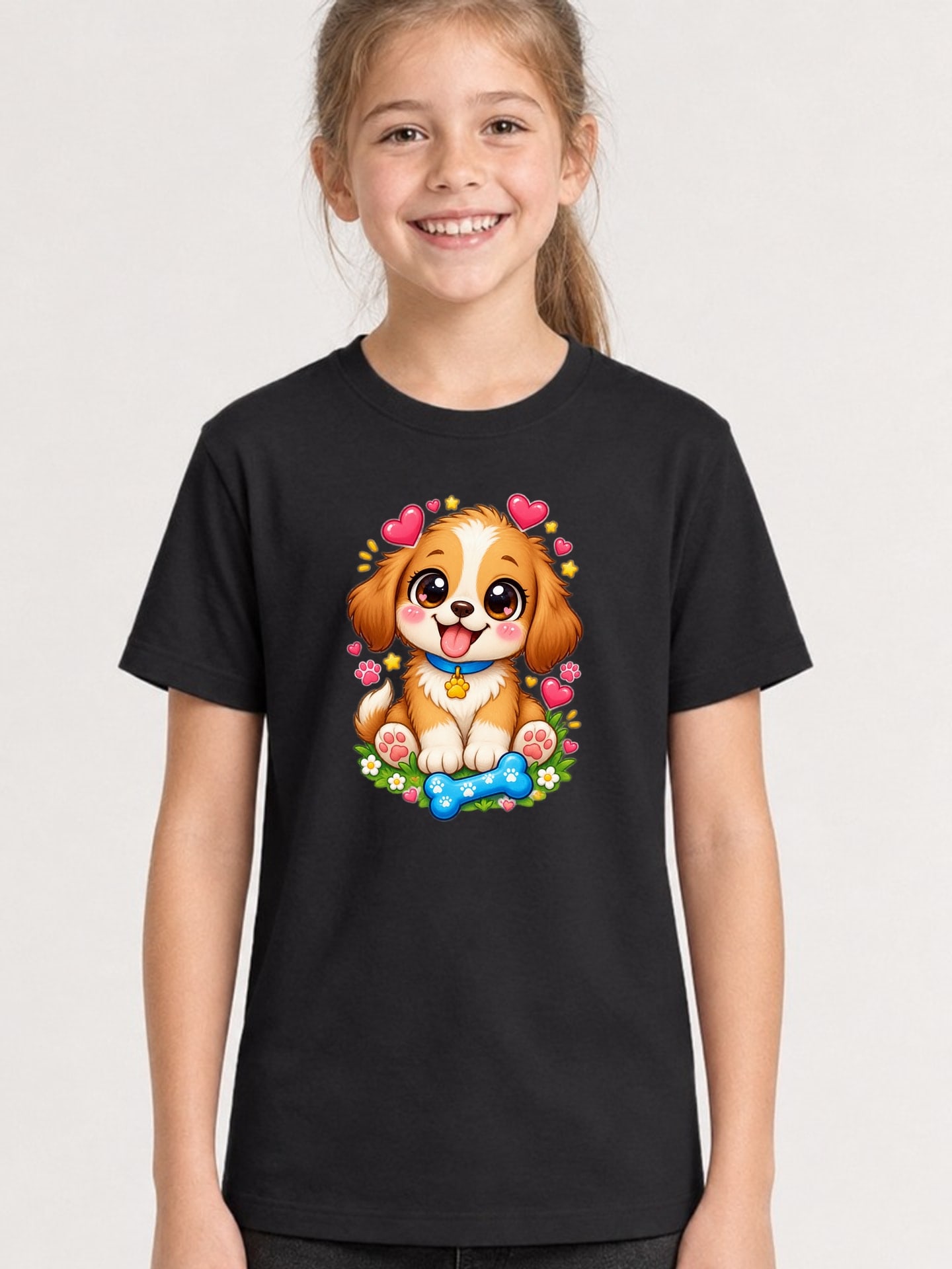 Koszulka z pieskiem dla dziewczynki czarna słodki styl kawaii prezent, zdjęcie 1