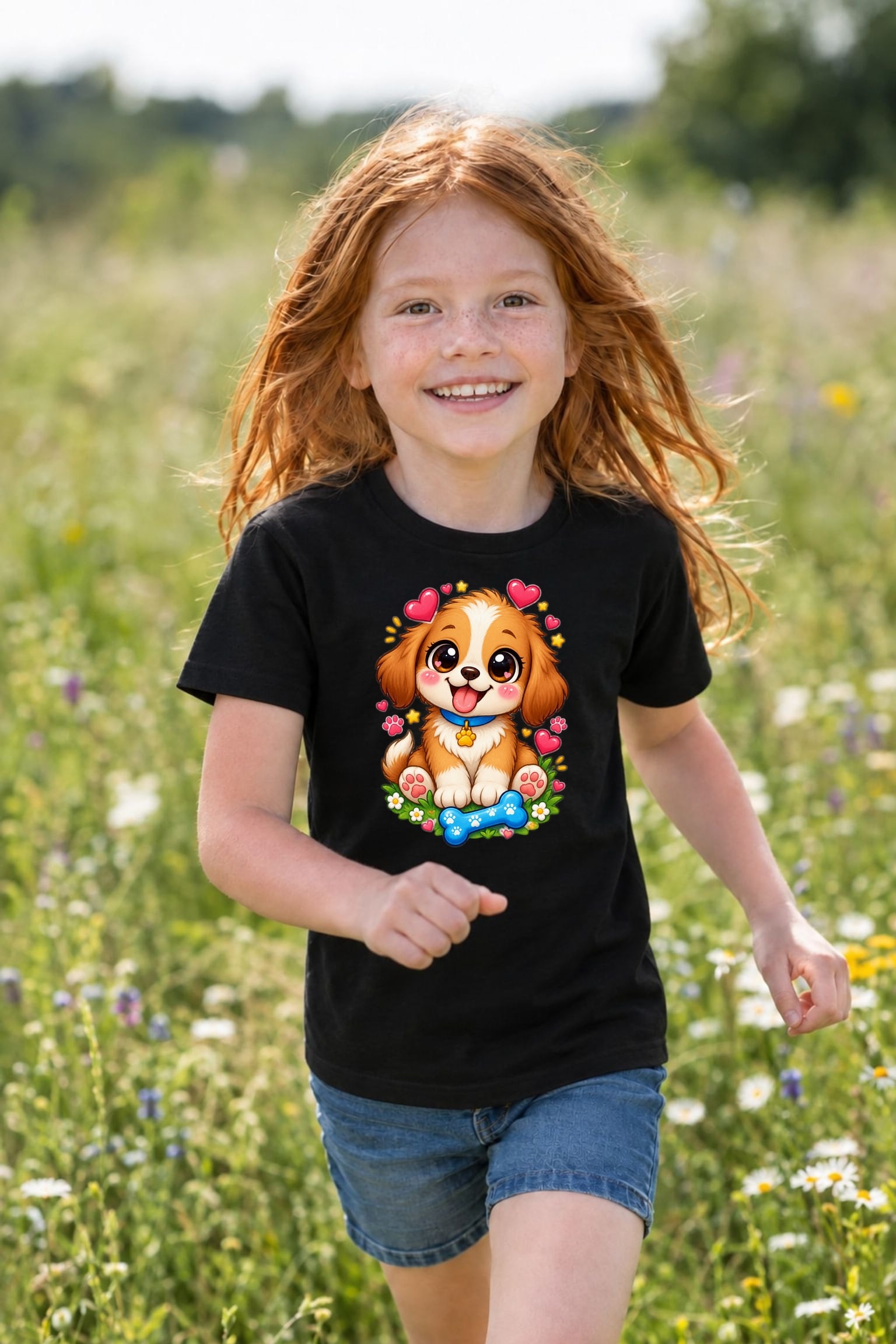 Koszulka z pieskiem dla dziewczynki czarna słodki styl kawaii prezent, zdjęcie 5
