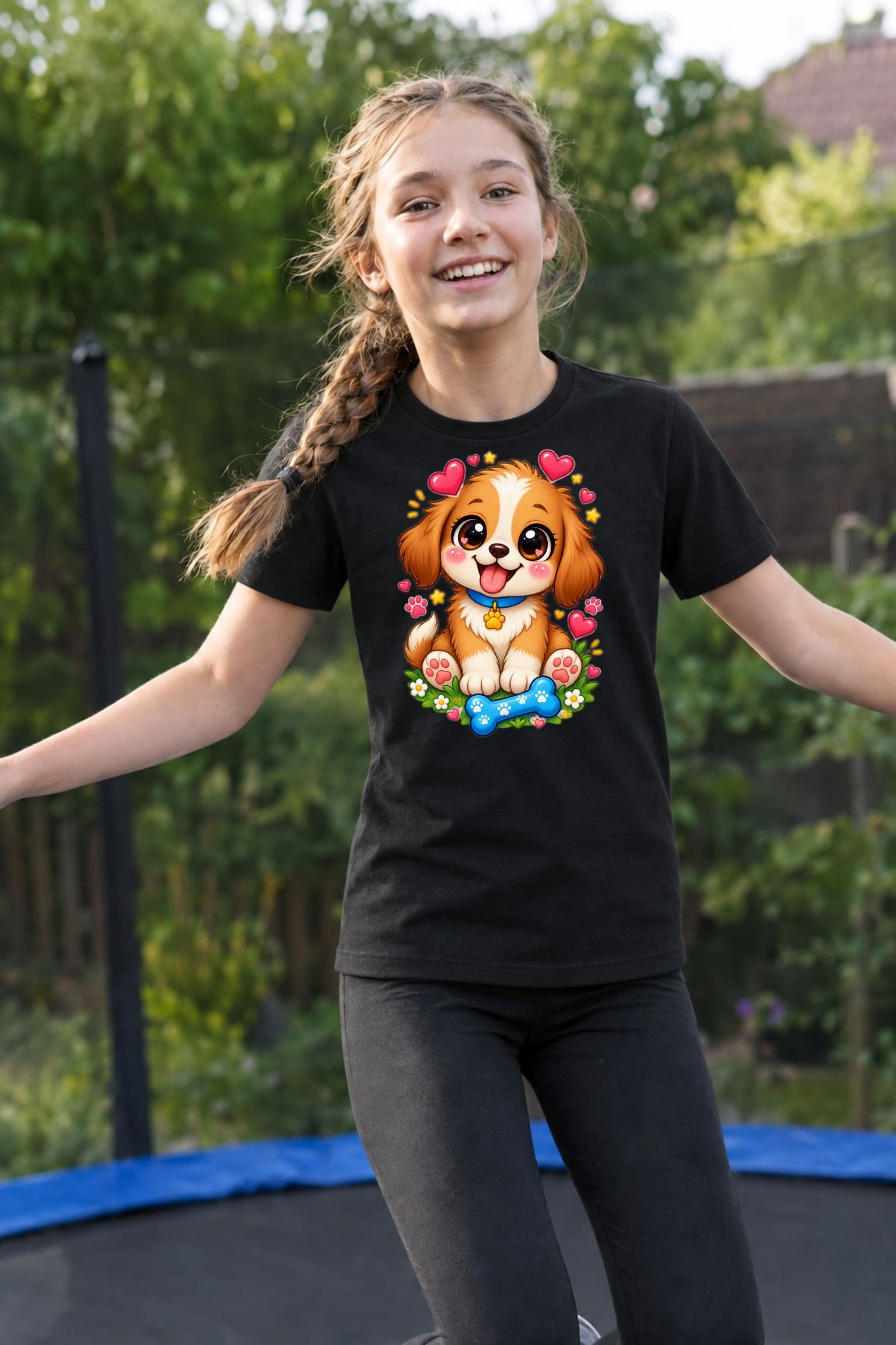 Koszulka z pieskiem dla dziewczynki czarna słodki styl kawaii prezent, zdjęcie 8