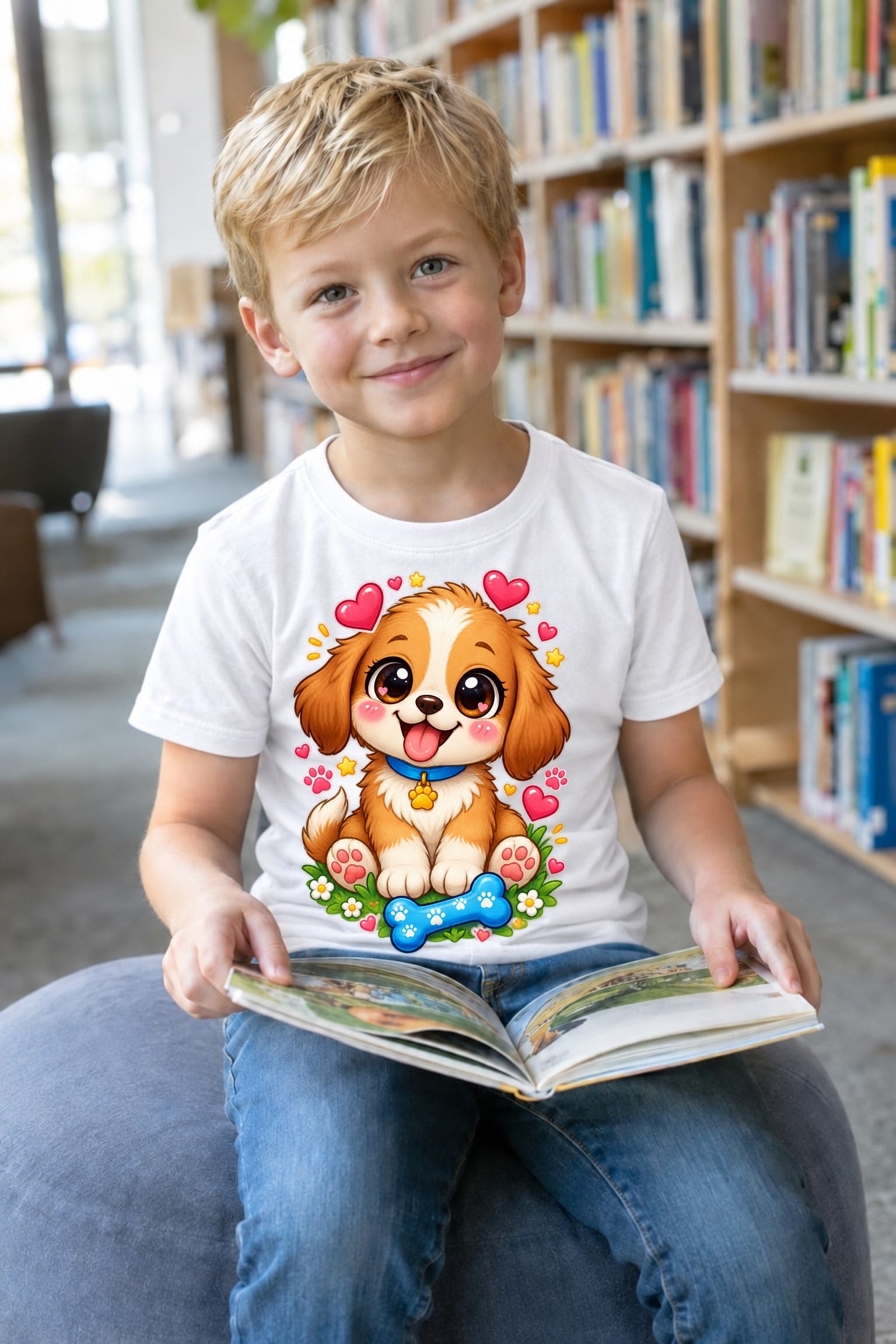 Koszulka z pieskiem dla chłopca biała słodki styl kawaii dla dzieci, zdjęcie 7