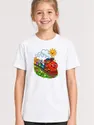 Koszulka z pociągiem dla dziewczynki biała wesoła bajkowa scena dla dzieci, zdjęcie 1