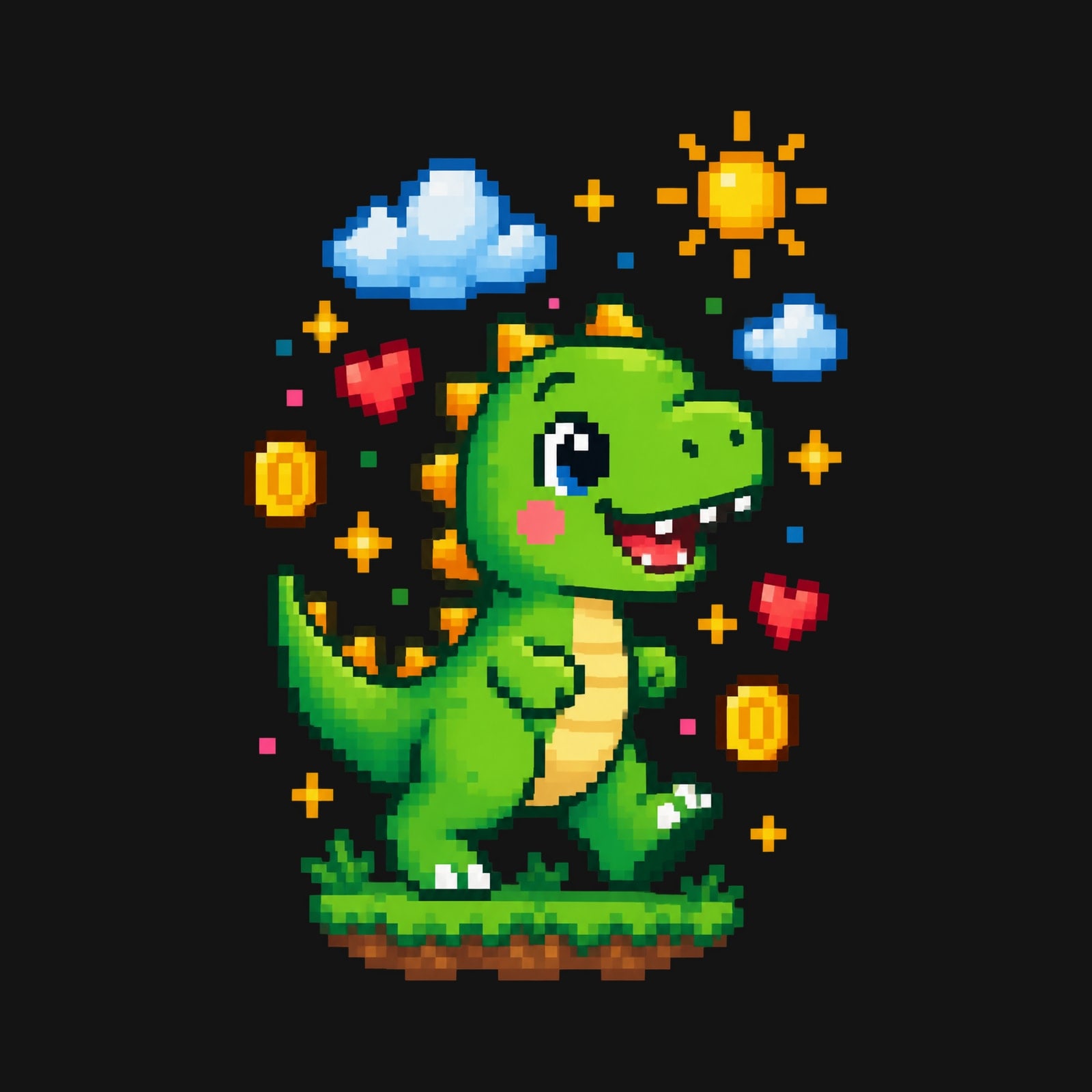 Koszulka z dinozaurem dla chłopca czarna pixel art z chmurkami, zdjęcie 2