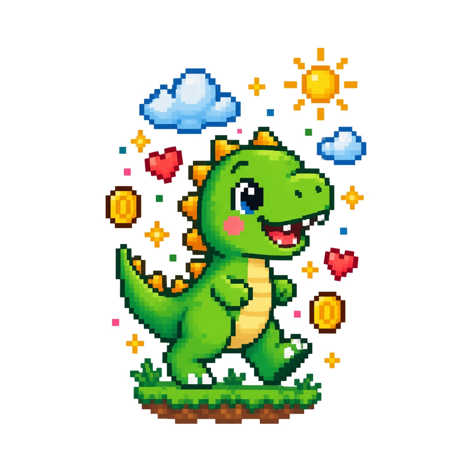 Koszulka z dinozaurem dla chłopca biała pixel art z chmurkami, zdjęcie 2