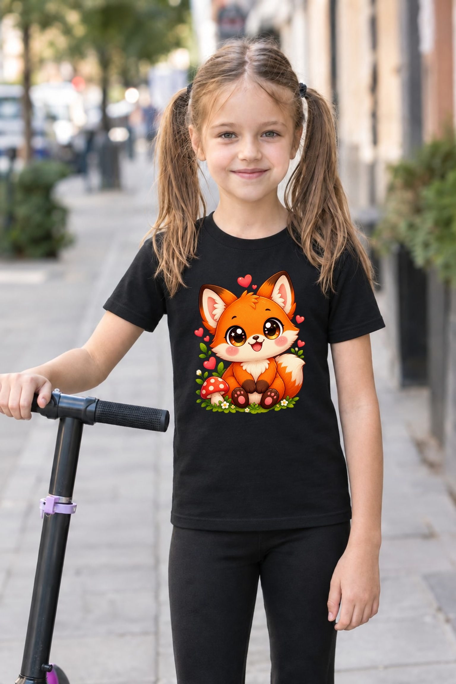 Koszulka z liskiem dla dziewczynki czarna słodki styl kawaii prezent, zdjęcie 3