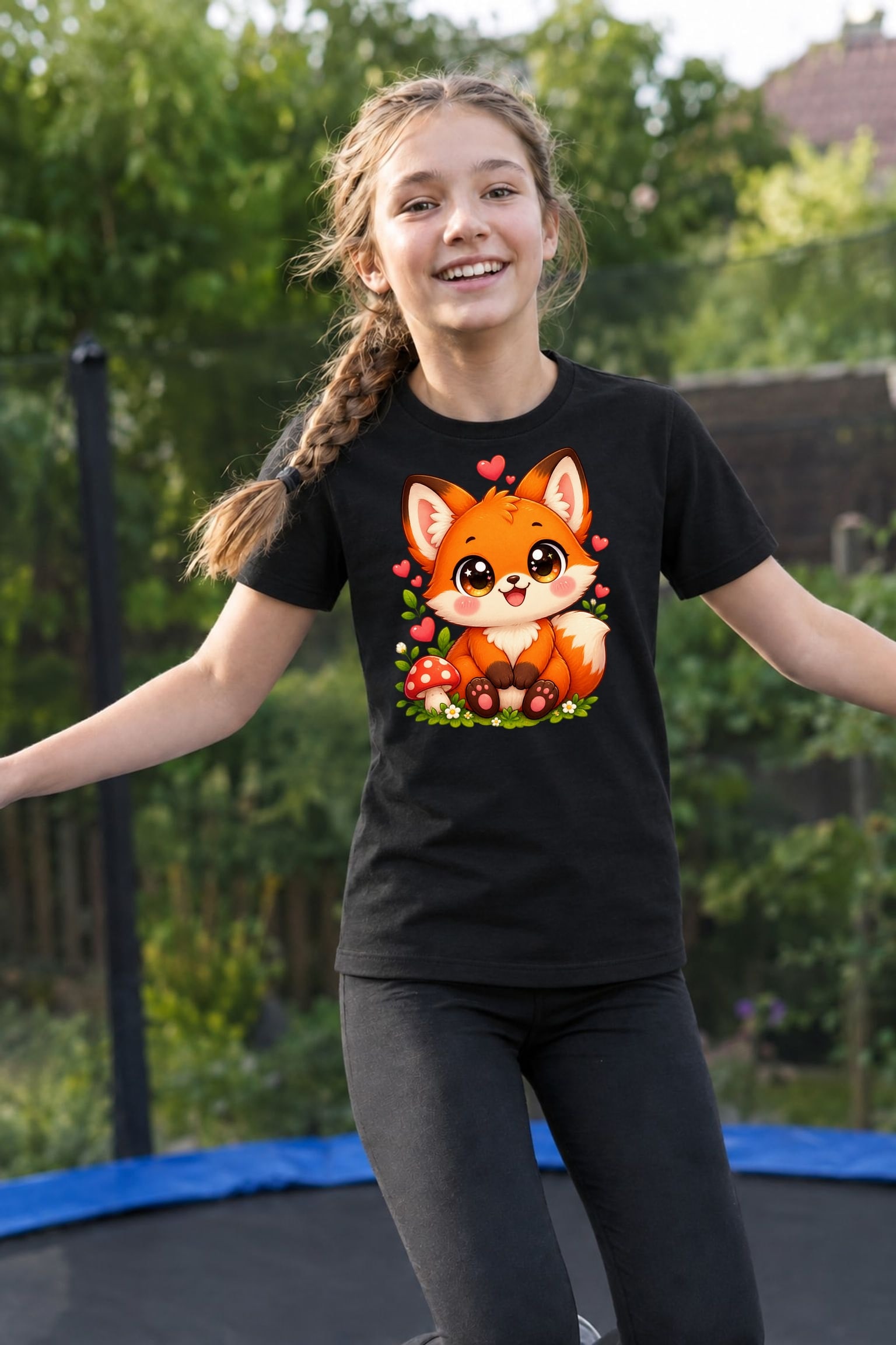 Koszulka z liskiem dla dziewczynki czarna słodki styl kawaii prezent, zdjęcie 6