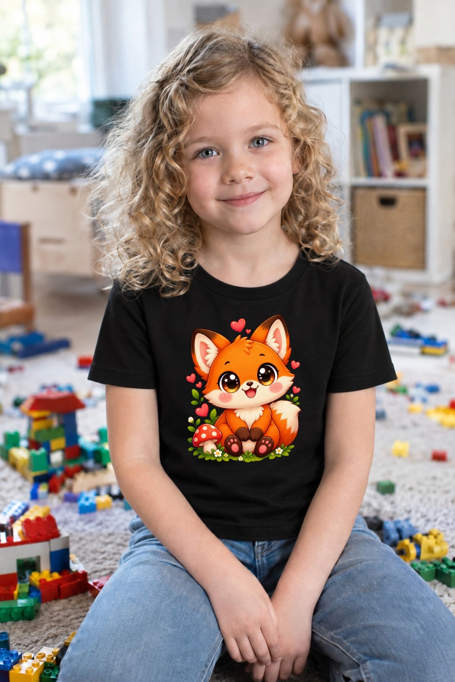 Koszulka z liskiem dla dziewczynki czarna słodki styl kawaii prezent, zdjęcie 7