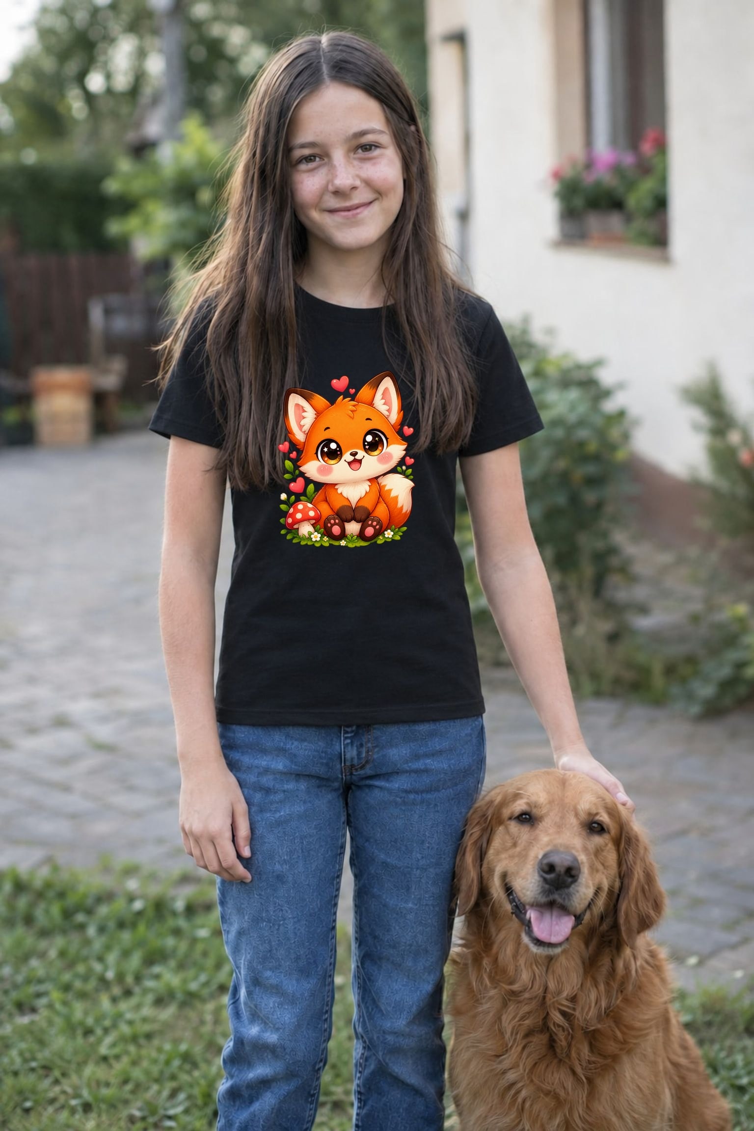 Koszulka z liskiem dla dziewczynki czarna słodki styl kawaii prezent, zdjęcie 8