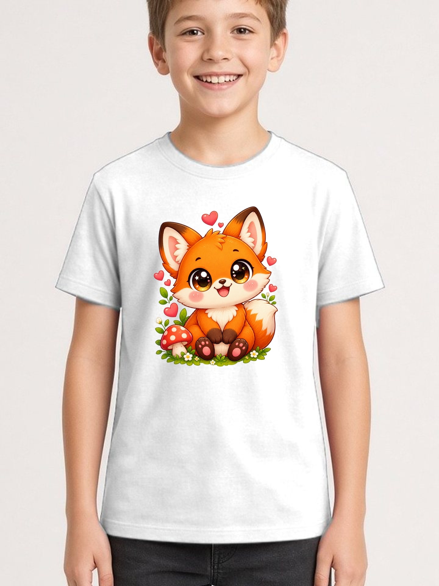 Koszulka z liskiem dla chłopca biała słodki styl kawaii prezent