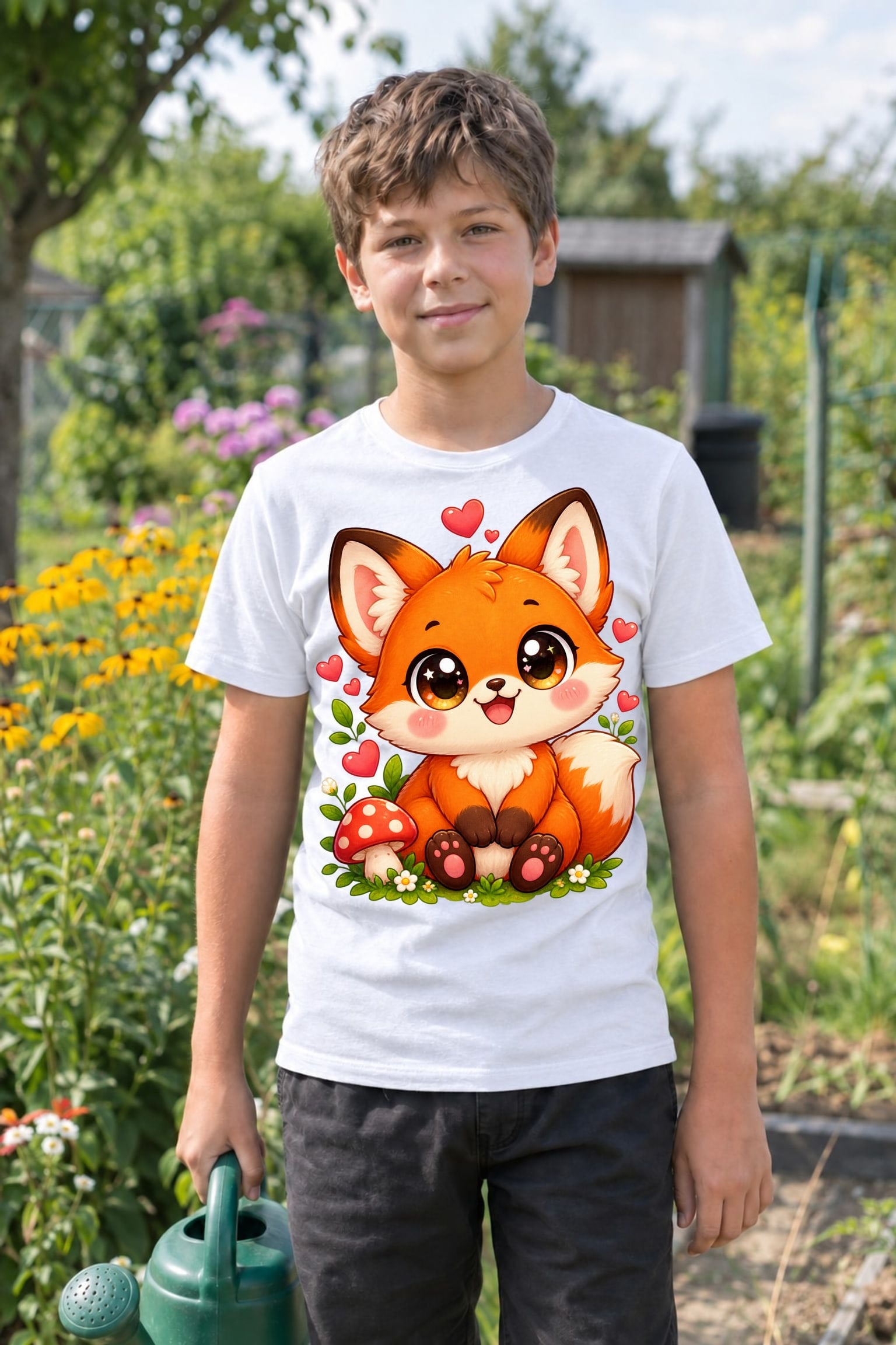 Koszulka z liskiem dla chłopca biała słodki styl kawaii prezent, zdjęcie 3