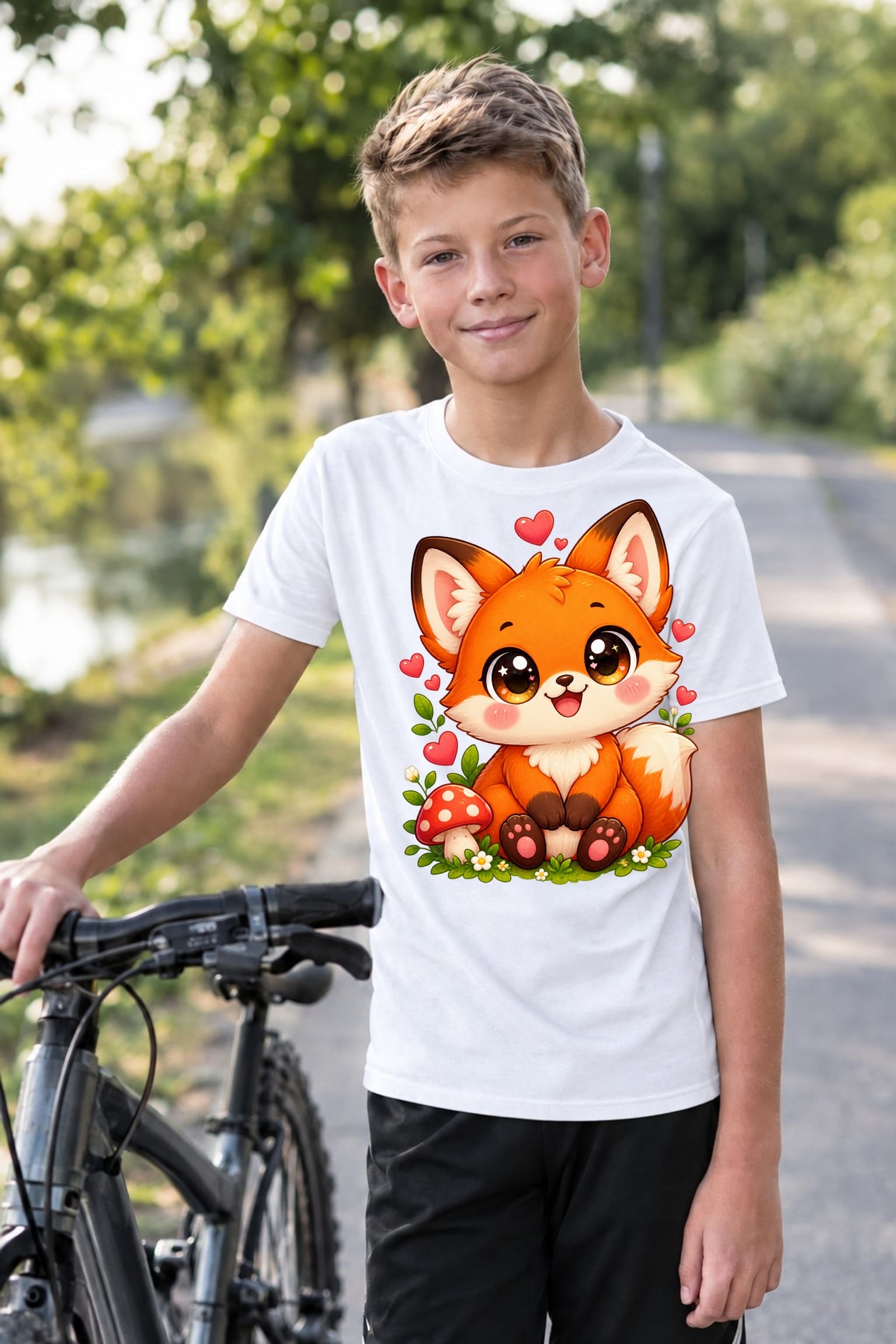 Koszulka z liskiem dla chłopca biała słodki styl kawaii prezent, zdjęcie 6