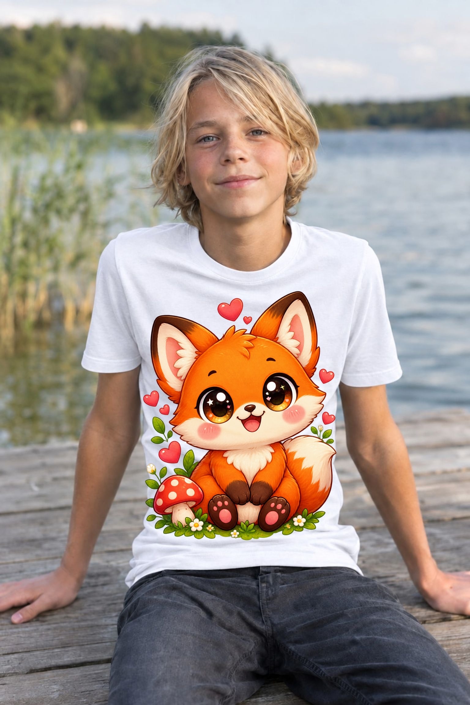 Koszulka z liskiem dla chłopca biała słodki styl kawaii prezent, zdjęcie 7