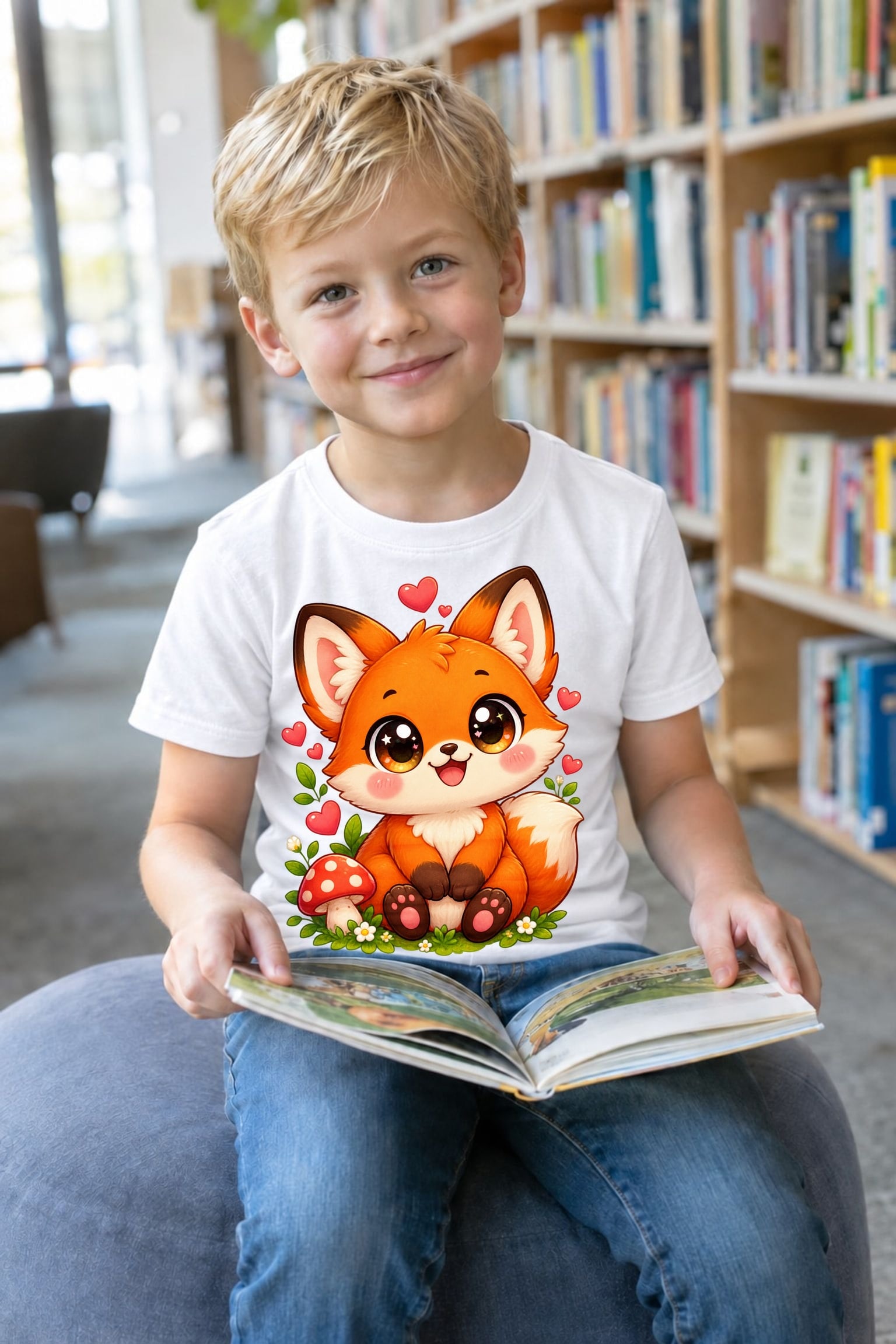 Koszulka z liskiem dla chłopca biała słodki styl kawaii prezent, zdjęcie 8