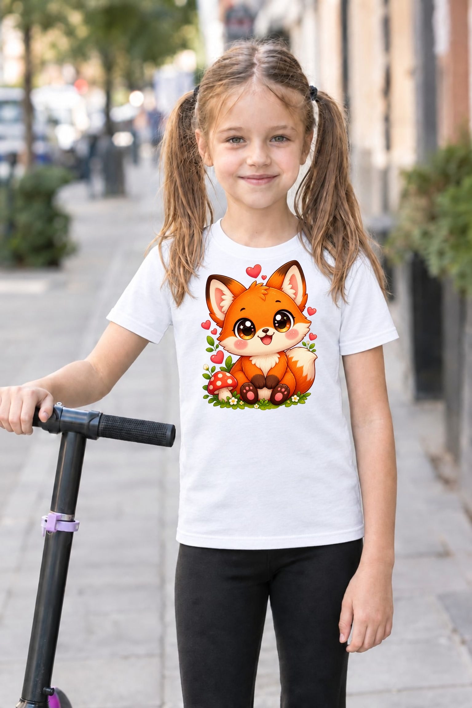 Koszulka z liskiem dla dziewczynki biała słodki styl kawaii dla dzieci, zdjęcie 8
