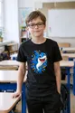 Koszulka z rekinem dla dzieci dla chłopca czarna komiksowe grube kontury, zdjęcie 5