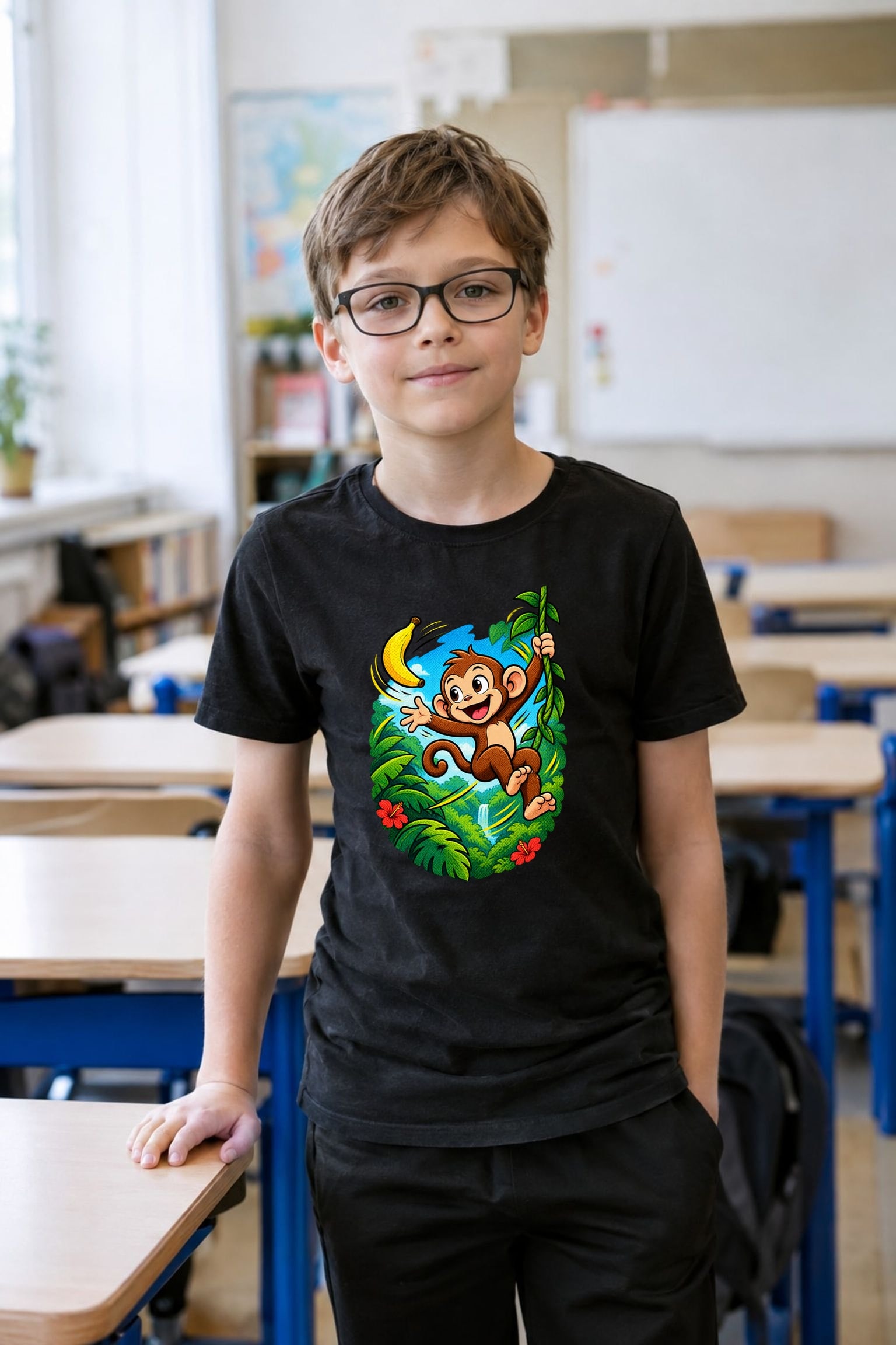 Koszulka z małpą dla dzieci dla chłopca czarna komiksowy dynamizm, zdjęcie 7