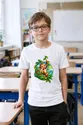 Koszulka dla chłopca z małpą biała okrągła scena w stylu odznaki, zdjęcie 3