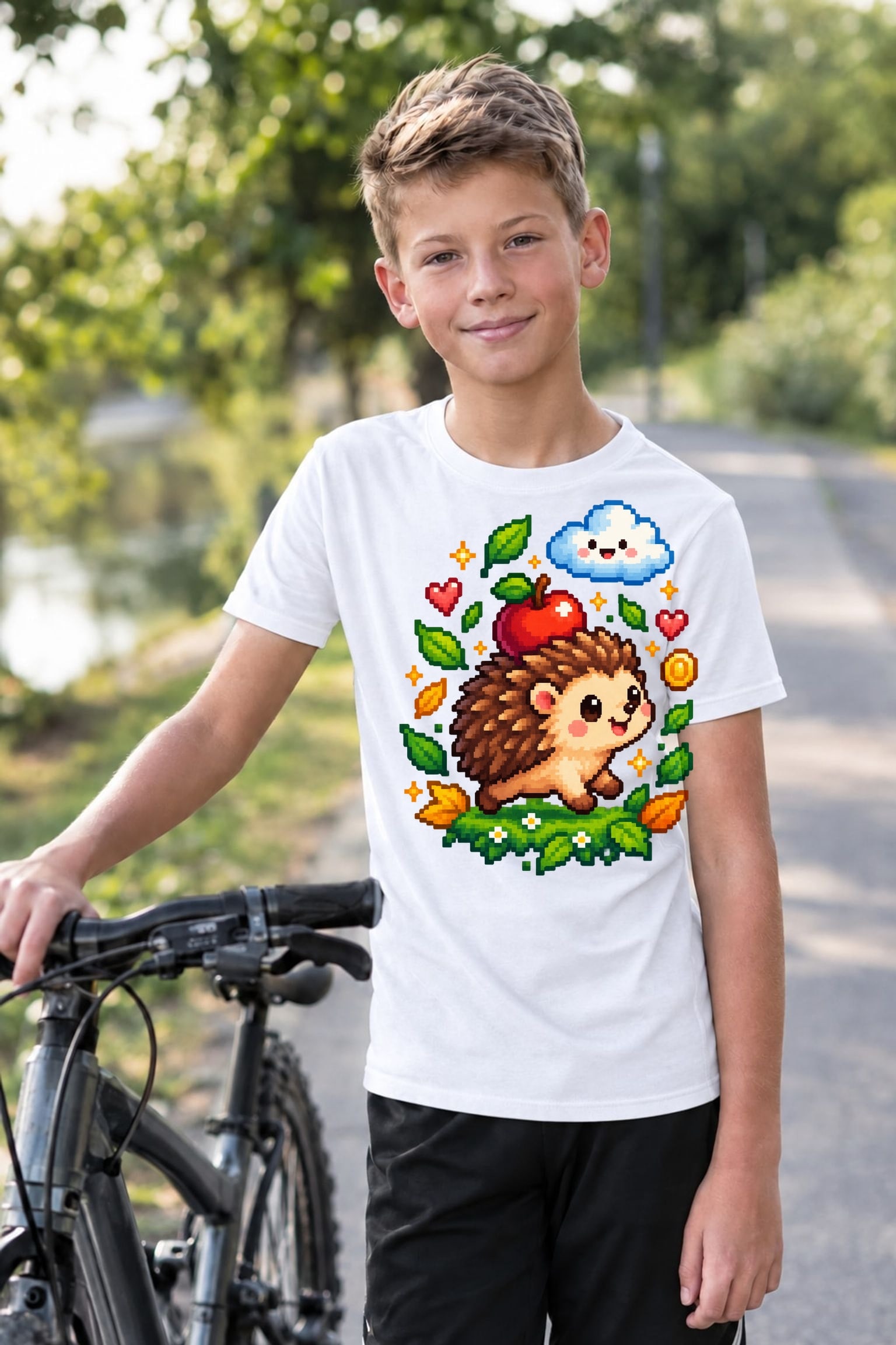 Koszulka z jeżem dla dzieci dla chłopca biała retro pixel art, zdjęcie 8