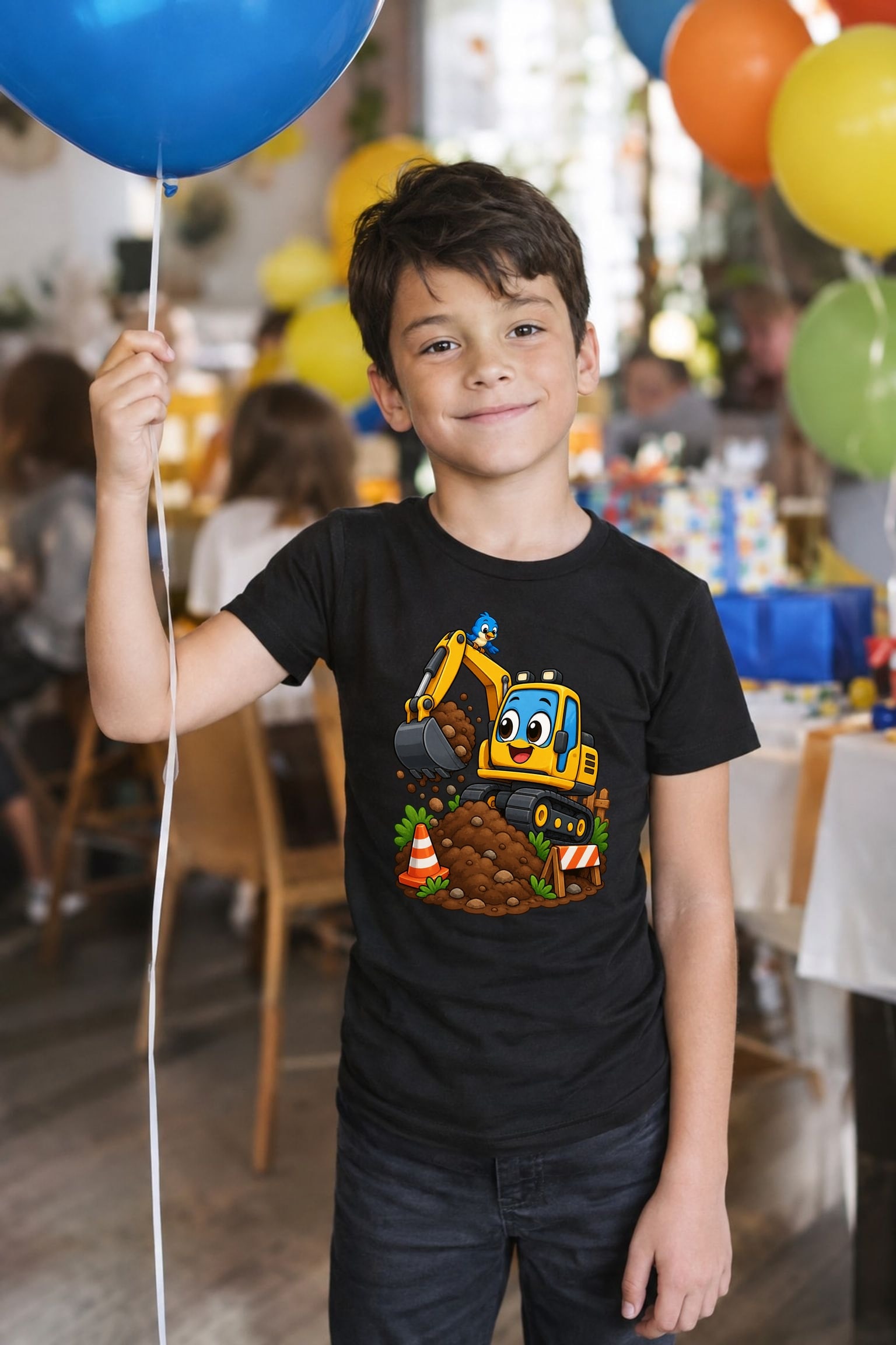 Koszulka z koparką dla chłopca czarna wesoła bajkowa koparka dla dzieci, zdjęcie 4