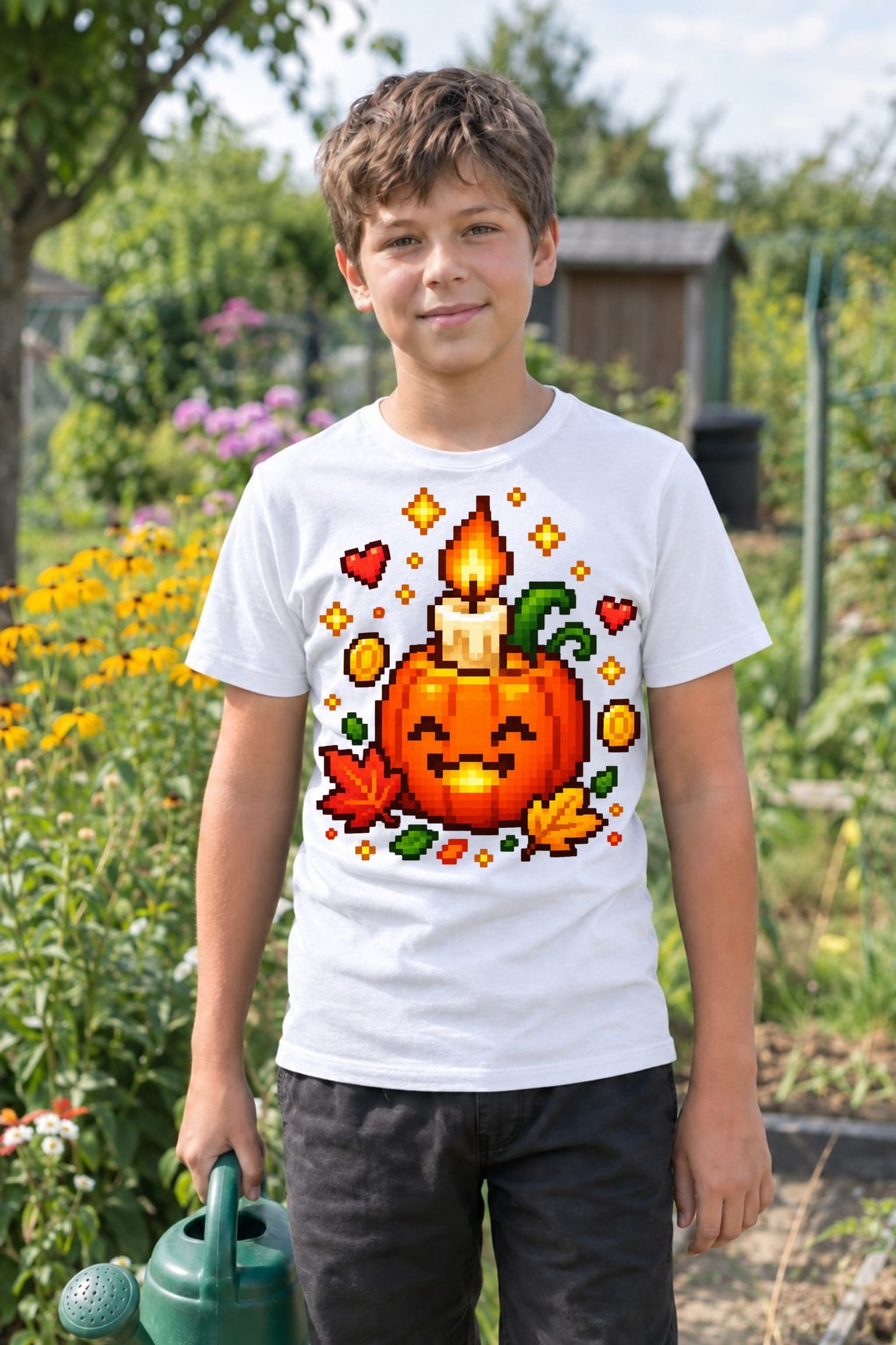 Koszulka dla chłopca z dynią biała pixel art prezent, zdjęcie 8
