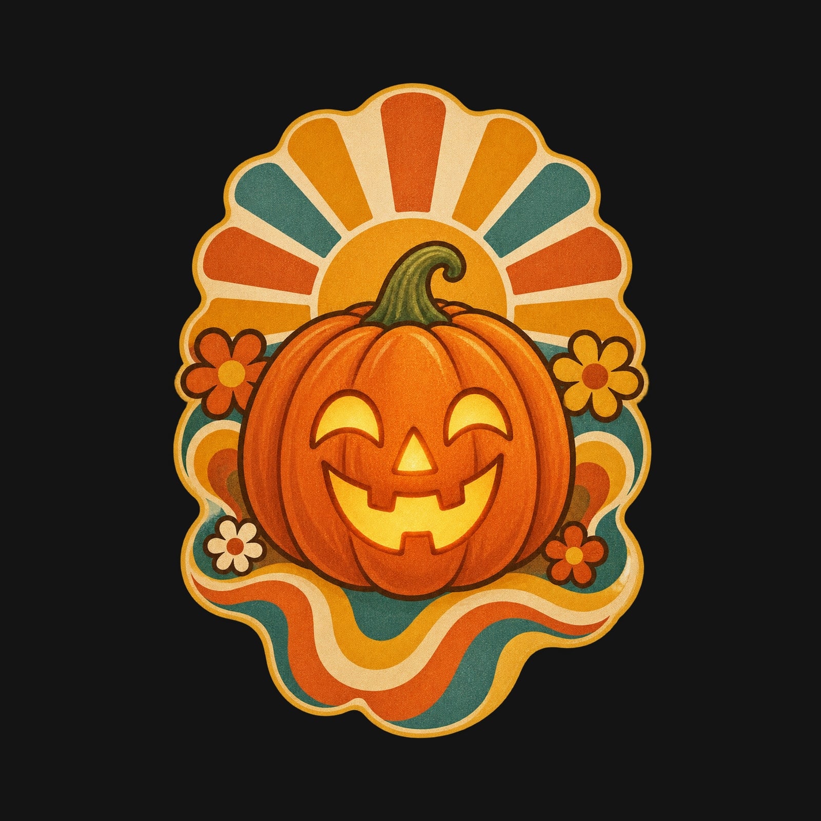 Koszulka z dynią halloweenową dla chłopca czarna styl retro lat 70 prezent, zdjęcie 2