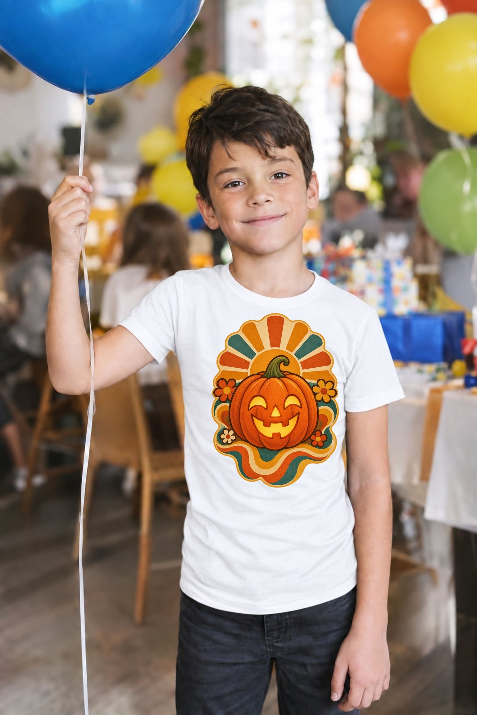 Koszulka z dynią halloweenową dla chłopca biała styl retro lat 70 prezent, zdjęcie 8