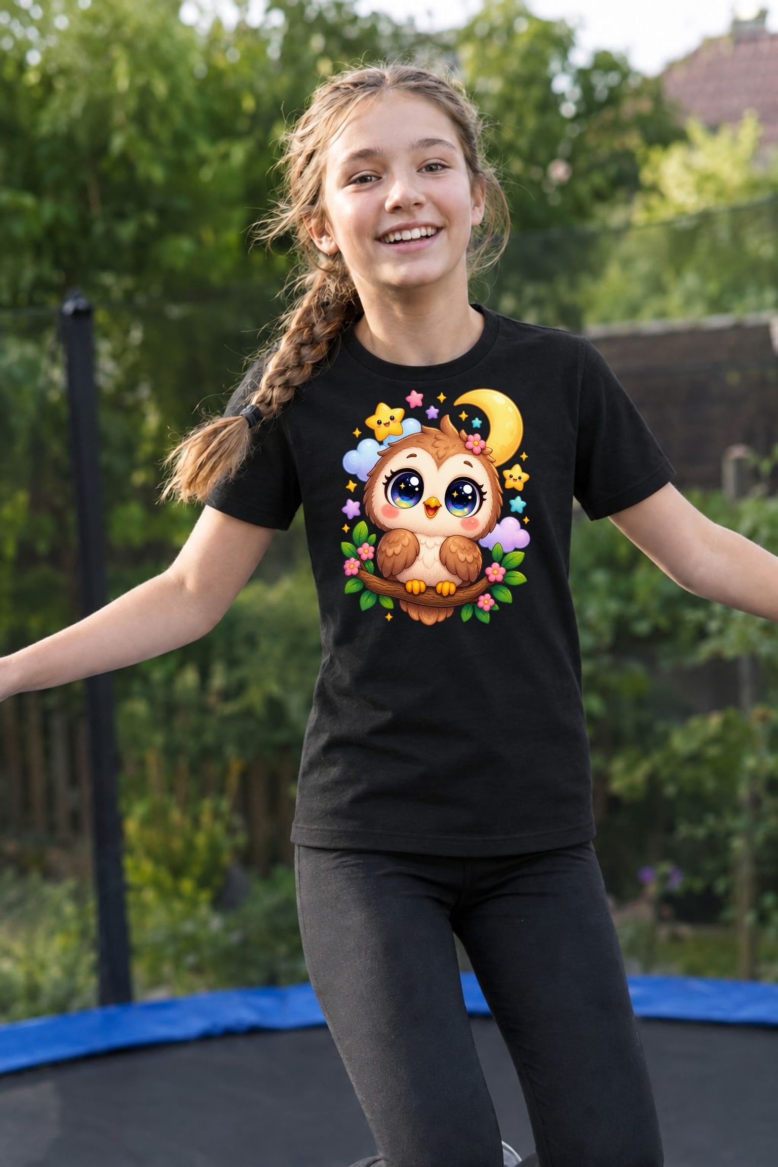 Koszulka z sową dla dziewczynki czarna słodki styl kawaii prezent, zdjęcie 8