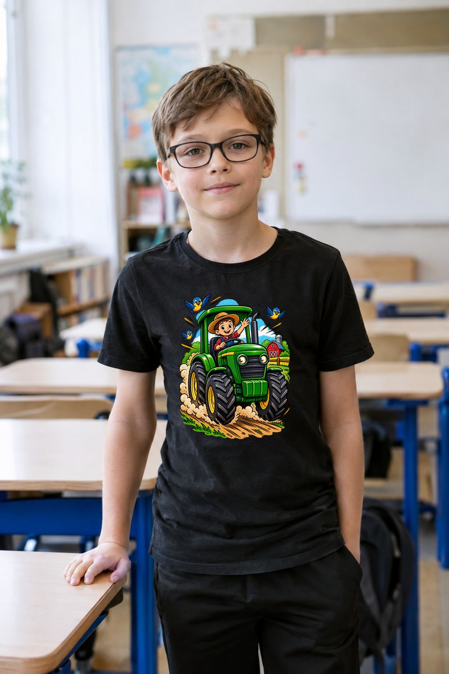 Koszulka z traktorem dla chłopca czarna komiksowe efekty ruchu dla dzieci, zdjęcie 7