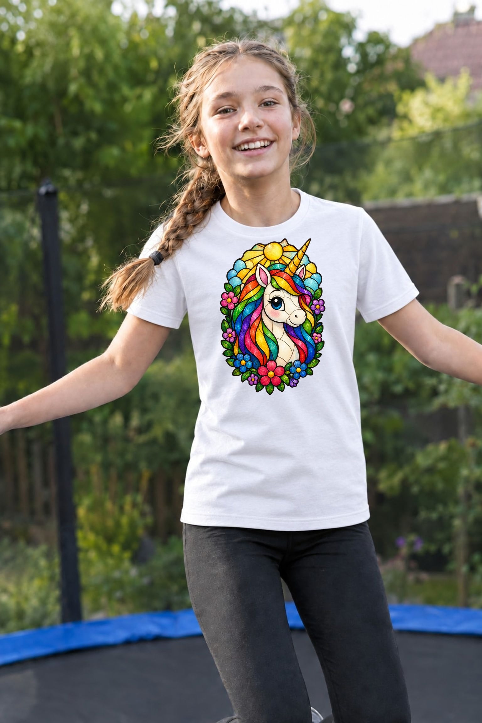 Koszulka T shirt z jednorożcem dla dziewczynki biała witrażowe kolorowe, zdjęcie 3