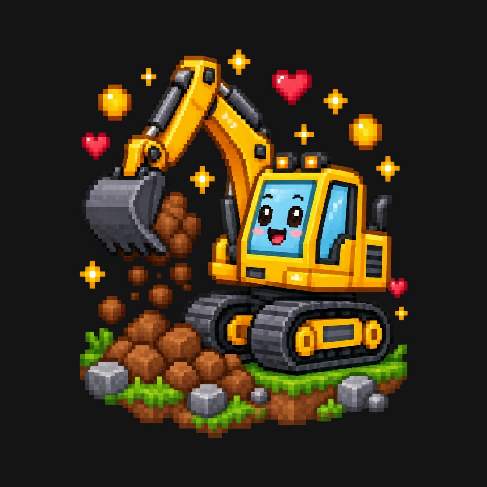 Koszulka z koparkami dla dziewczynki czarna blokowy styl pixel art prezent, zdjęcie 2