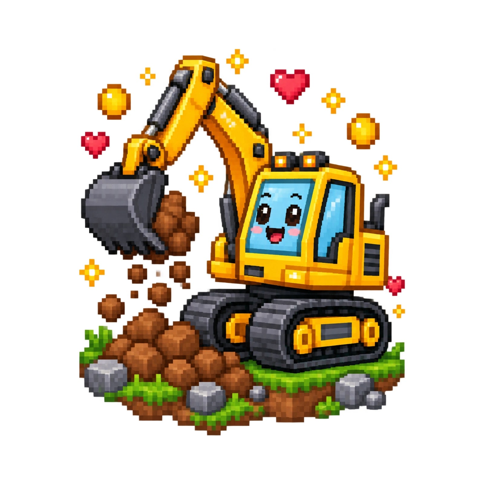 Koszulka z koparkami dla dziewczynki biała blokowy styl pixel art prezent, zdjęcie 2