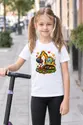 Koszulka z koparkami dla dziewczynki biała blokowy styl pixel art prezent, zdjęcie 5