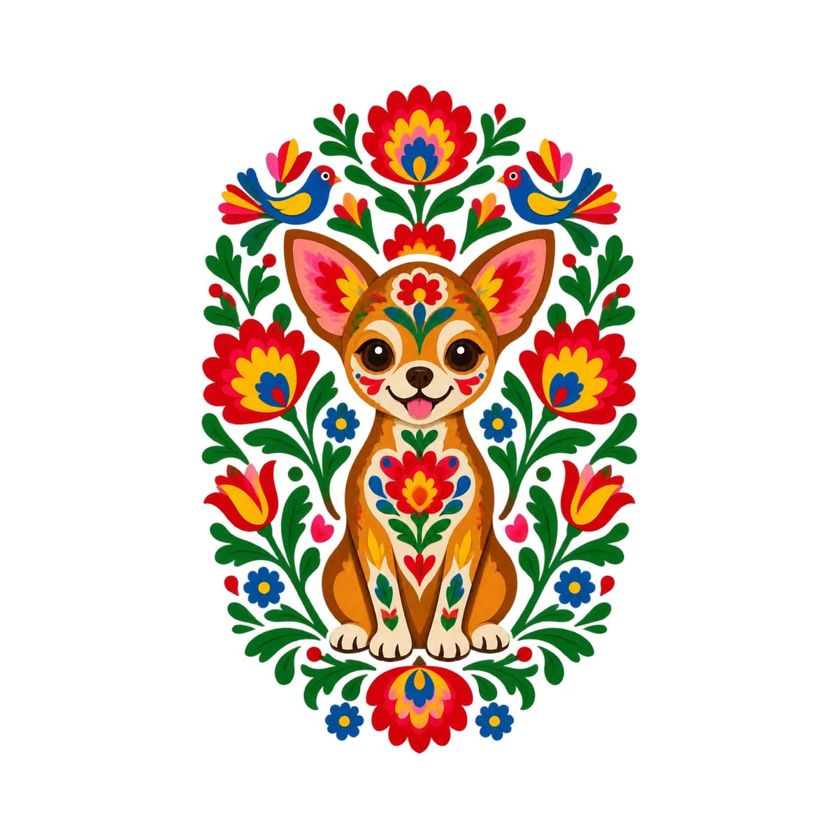 Koszulka z chihuahua dla dziewczynki biała ludowa wycinanka, zdjęcie 2