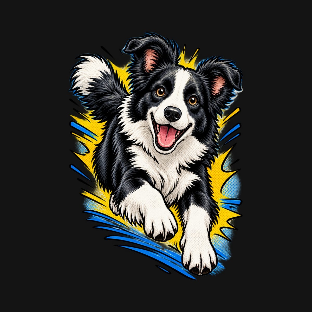 Koszulka dla chłopca z border collie czarna komiksowe linie prędkości, zdjęcie 2