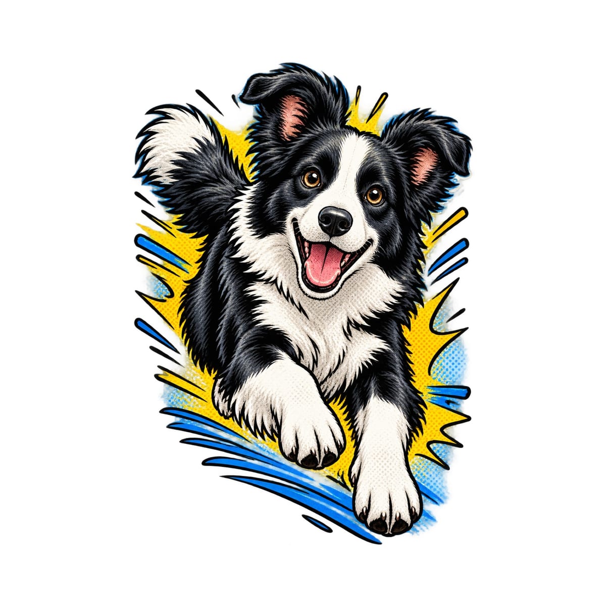 Koszulka dla chłopca z border collie biała komiksowe linie prędkości, zdjęcie 2