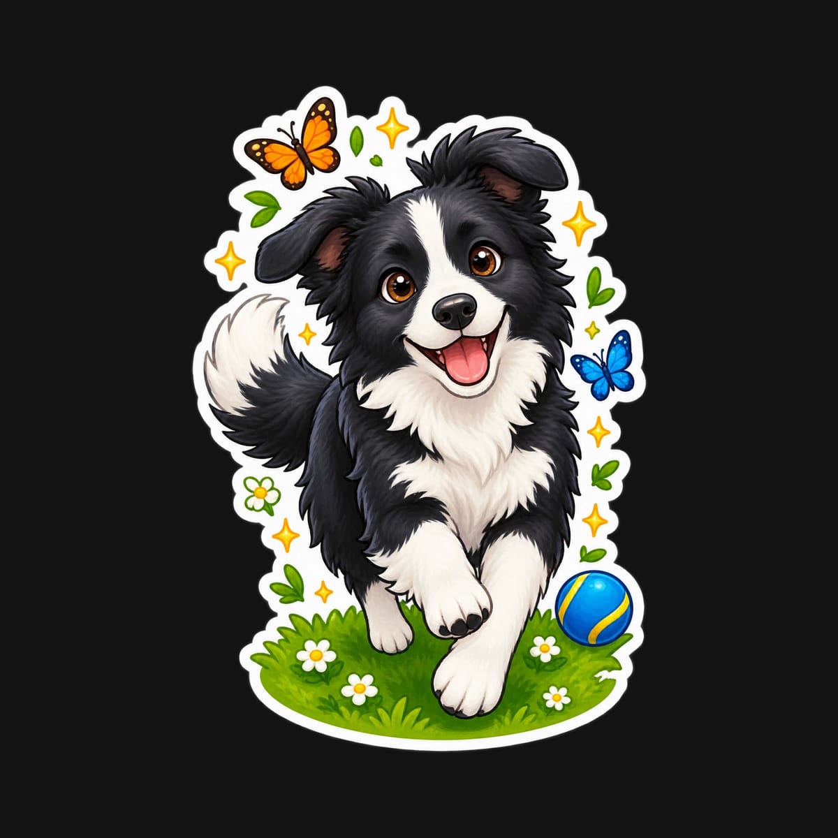 Koszulka z border collie dla dziewczynki czarna efekt naklejki, zdjęcie 2