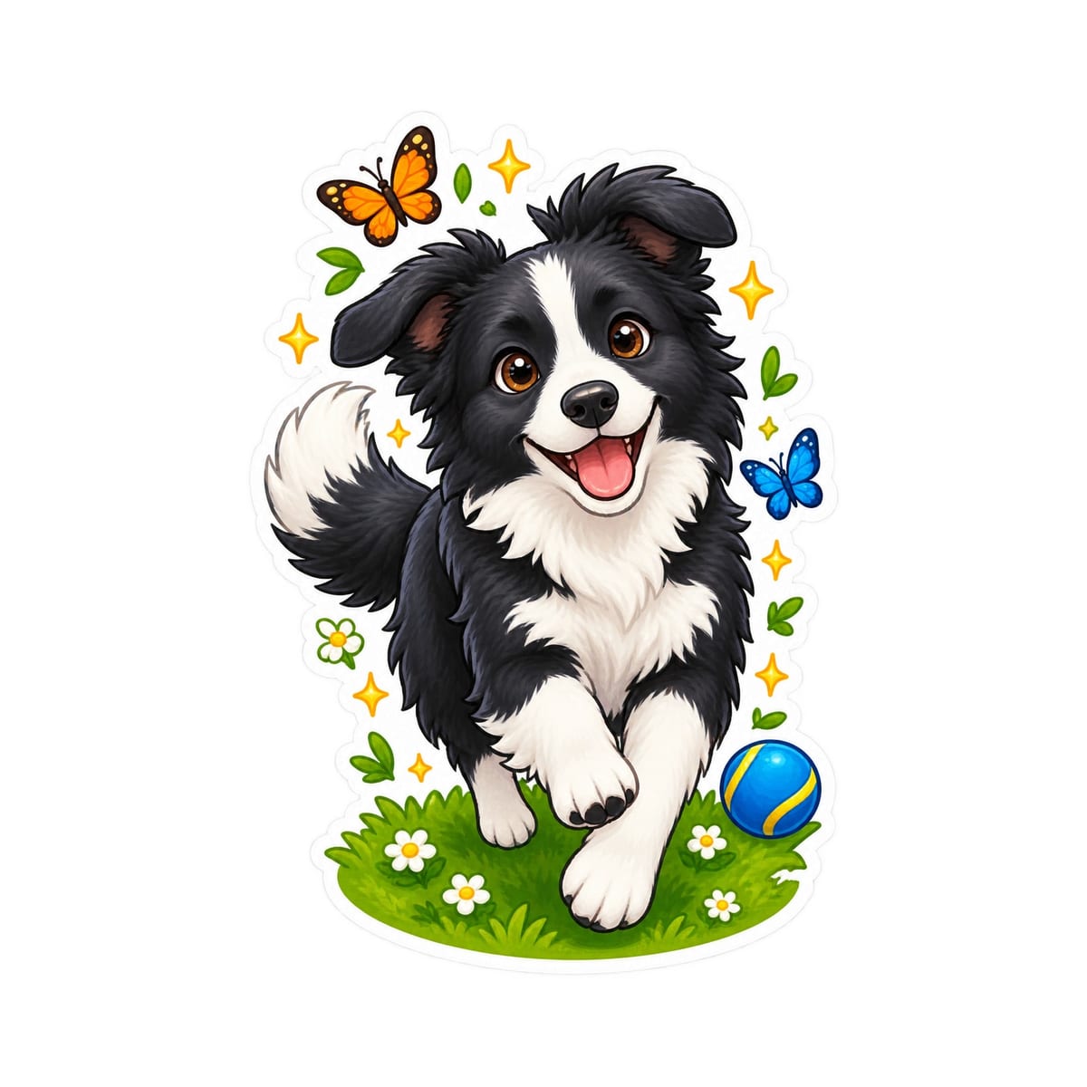 Koszulka z border collie dla chłopca biała efekt naklejki, zdjęcie 2
